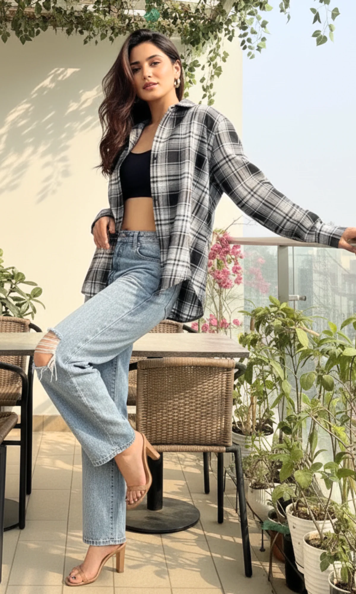 Blue Black Striped Checked Shirt - Image 4