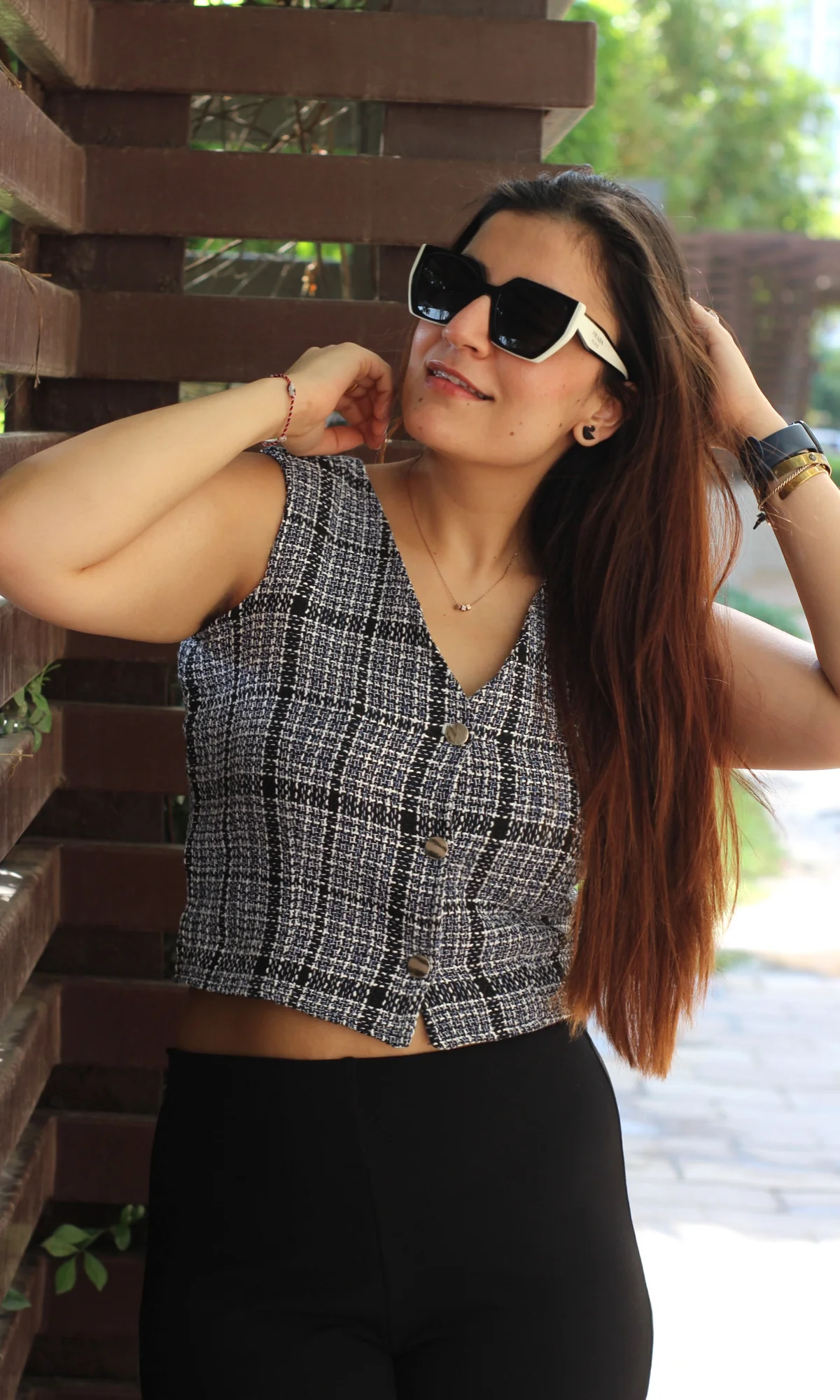 Blue Black Tweed Cropped Waist Coat - Image 5
