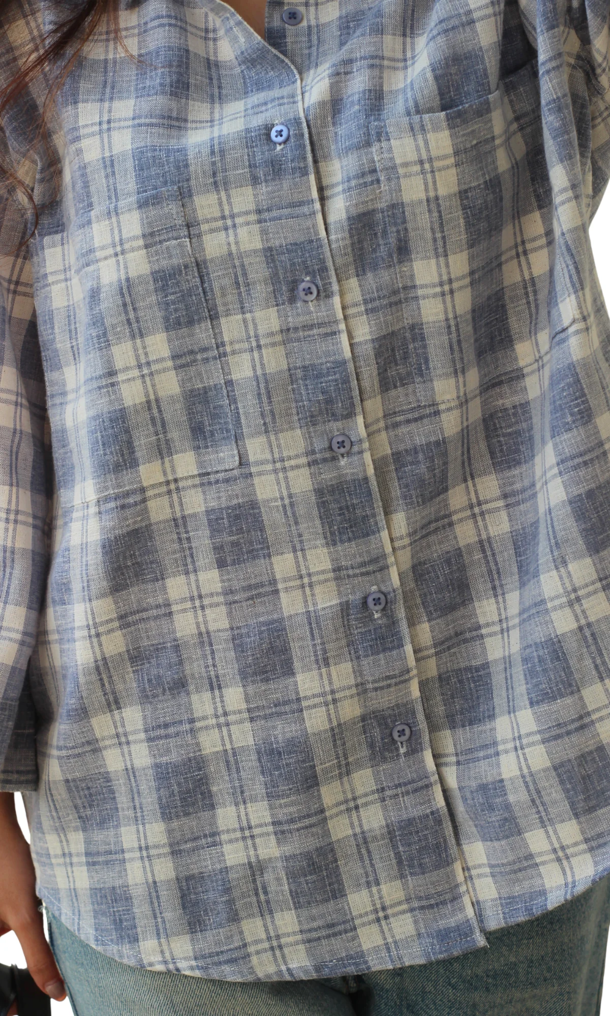 Blue Checked Flared Sleeve Shirt - Image 3