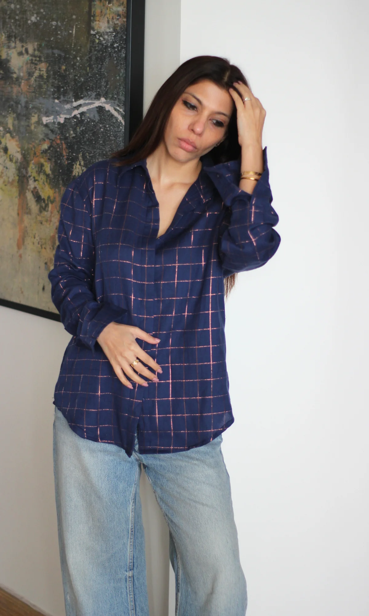 Blue Lurex Flowing Shirt - Image 2