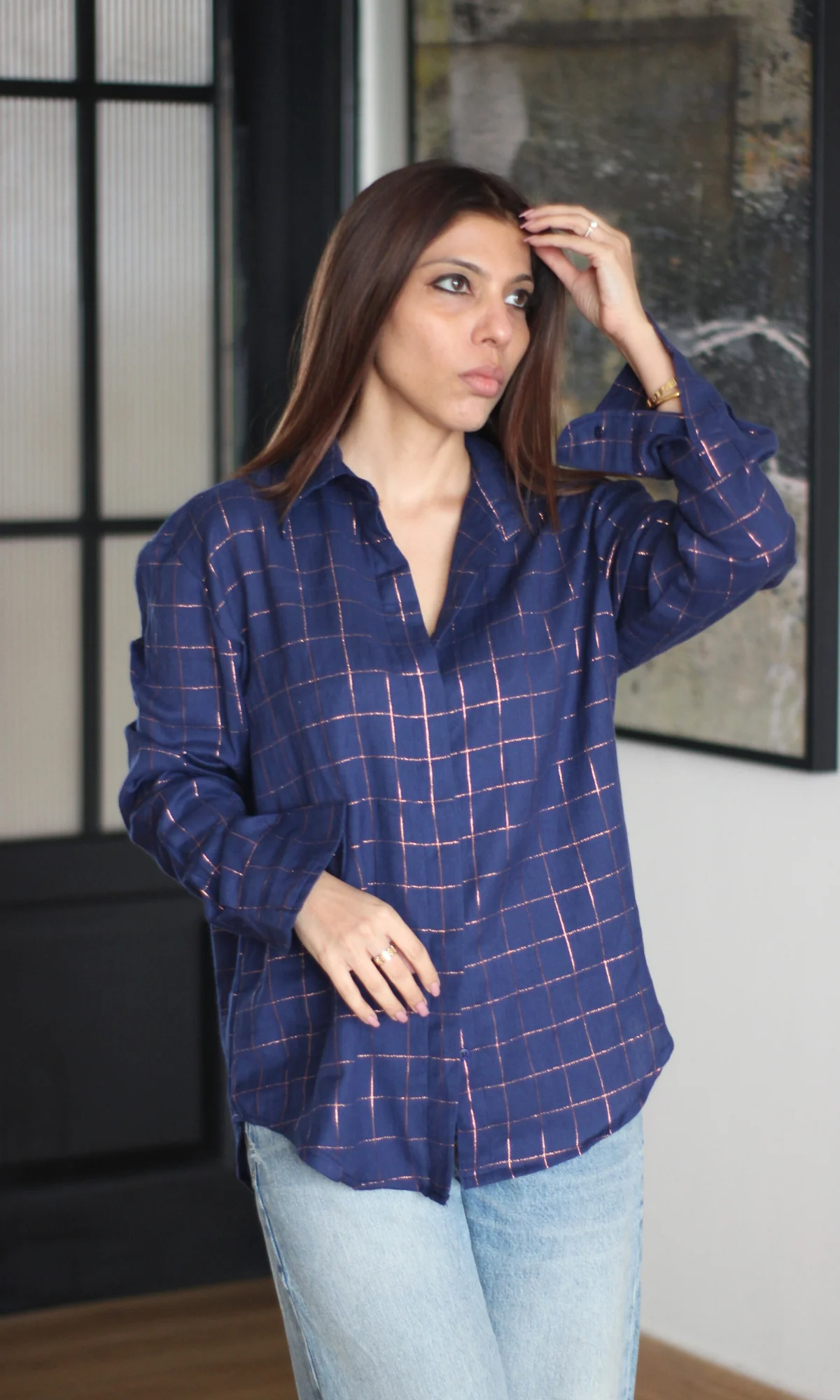 Blue Lurex Flowing Shirt - Image 3