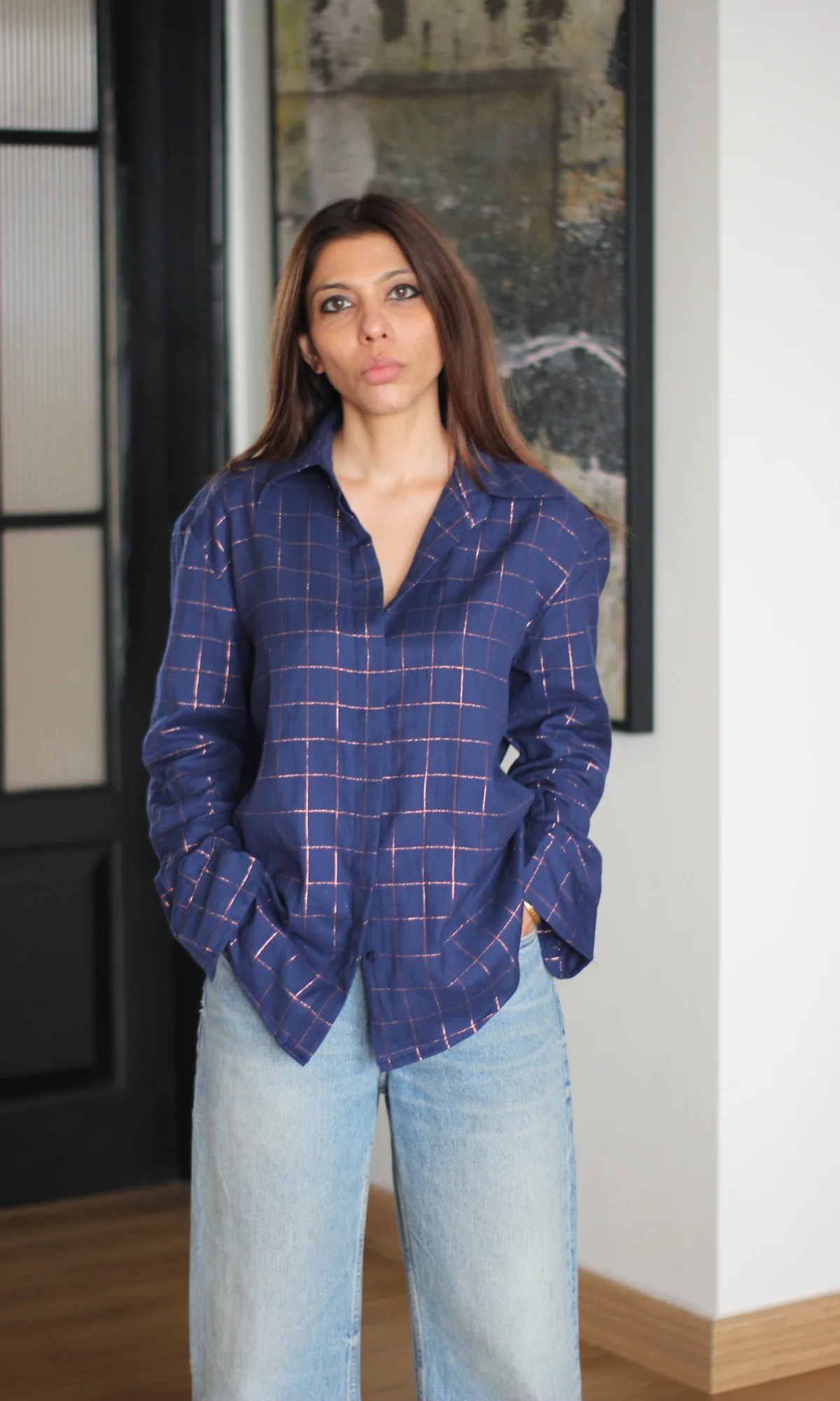 Blue Lurex Flowing Shirt - Image 4