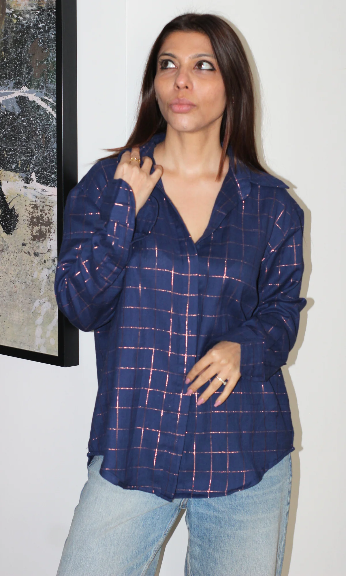 Blue Lurex Flowing Shirt - Image 5