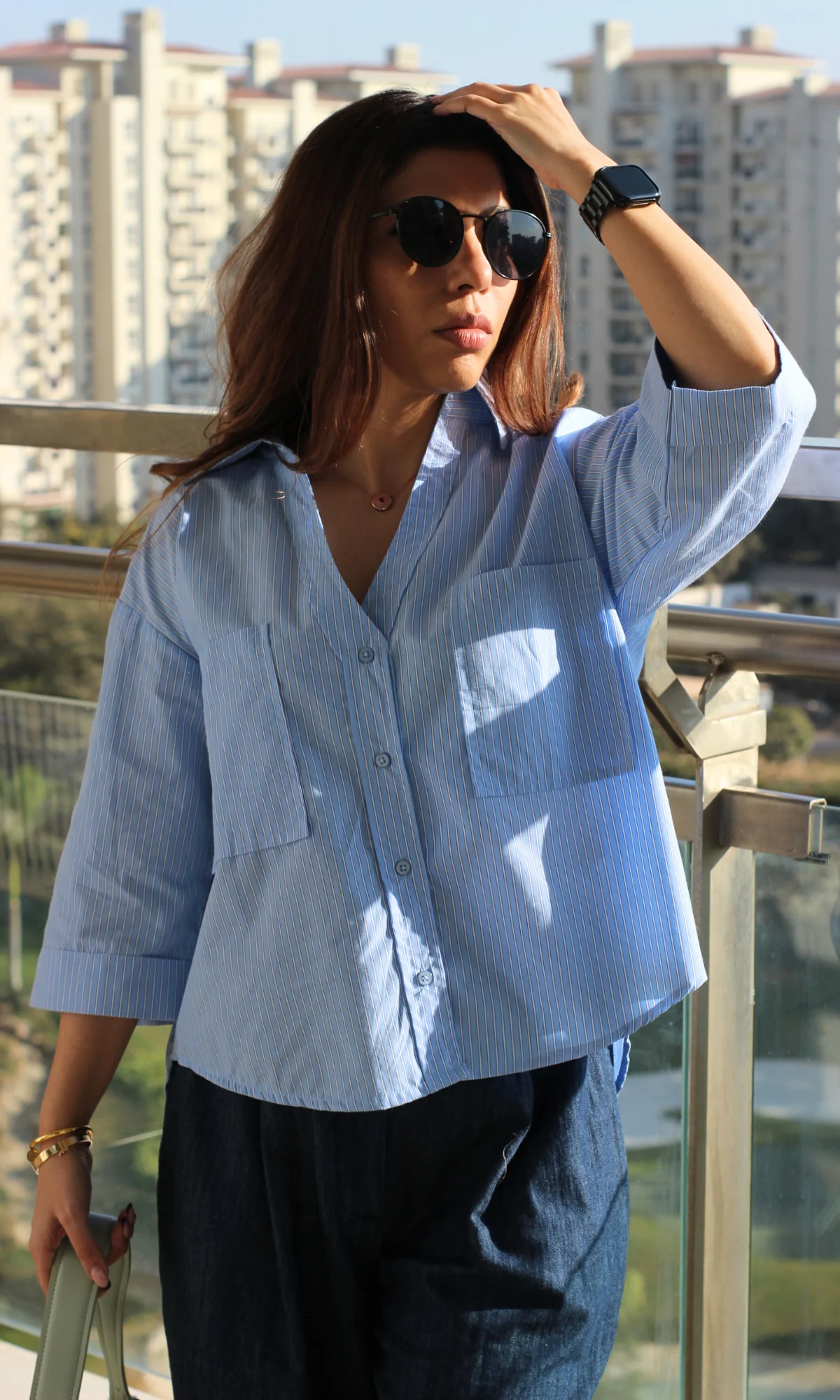 Blue Pinstripe Cotton Shirt - Image 4