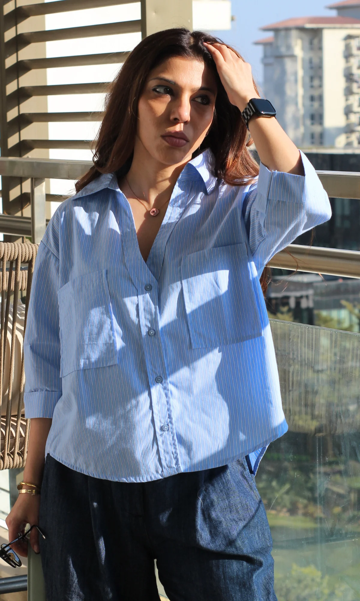 Blue Pinstripe Cotton Shirt - Image 5
