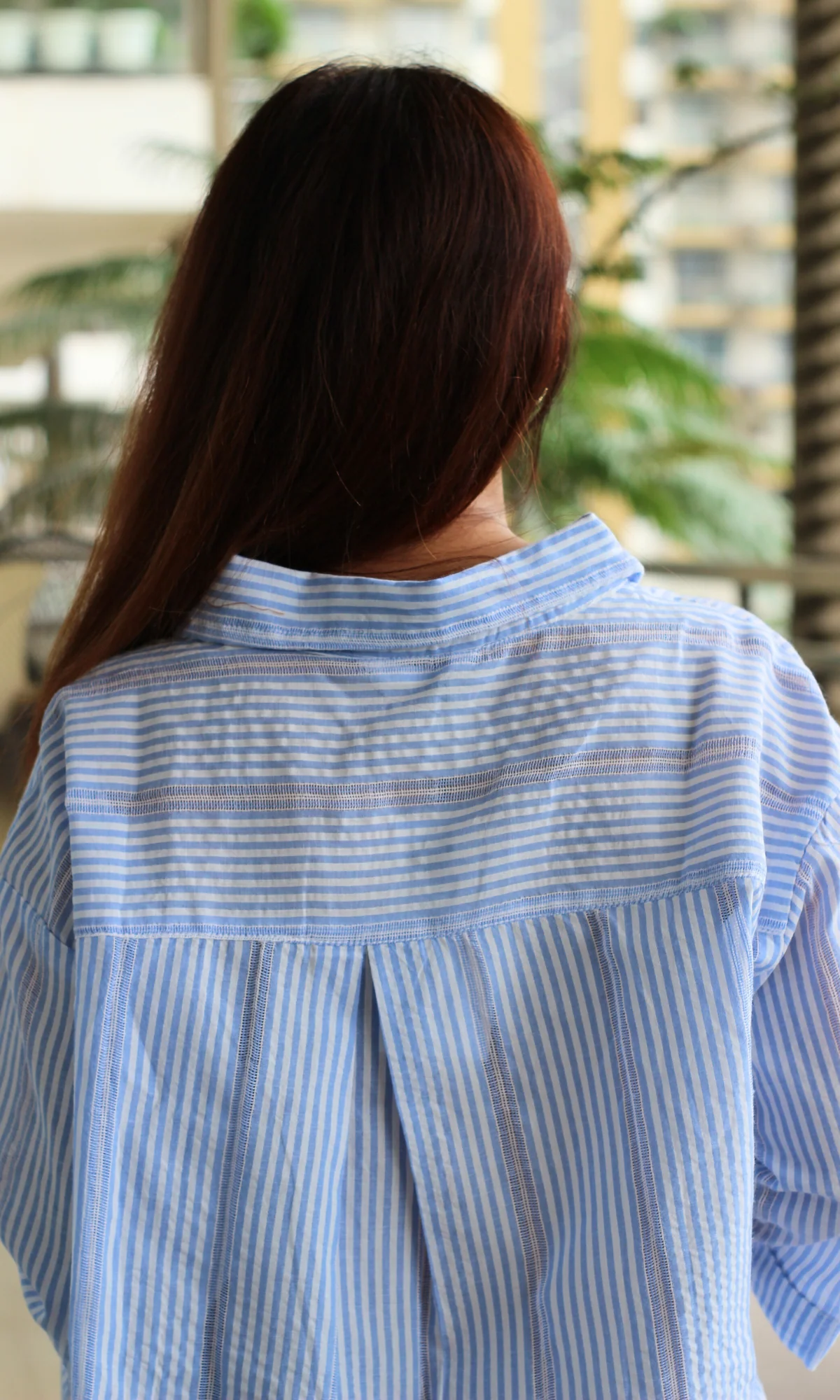 Blue Striped Cotton Cropped Shirt - Image 5