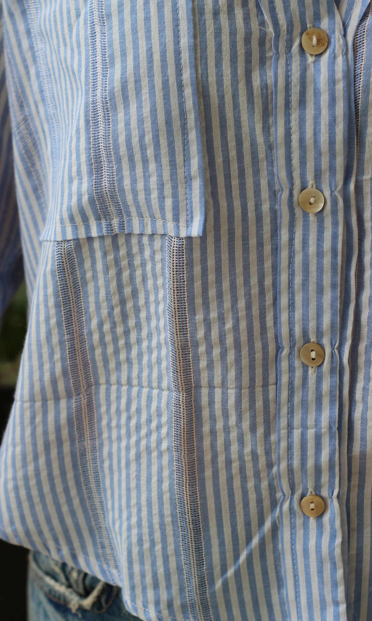Blue Striped Cotton Cropped Shirt - Image 6