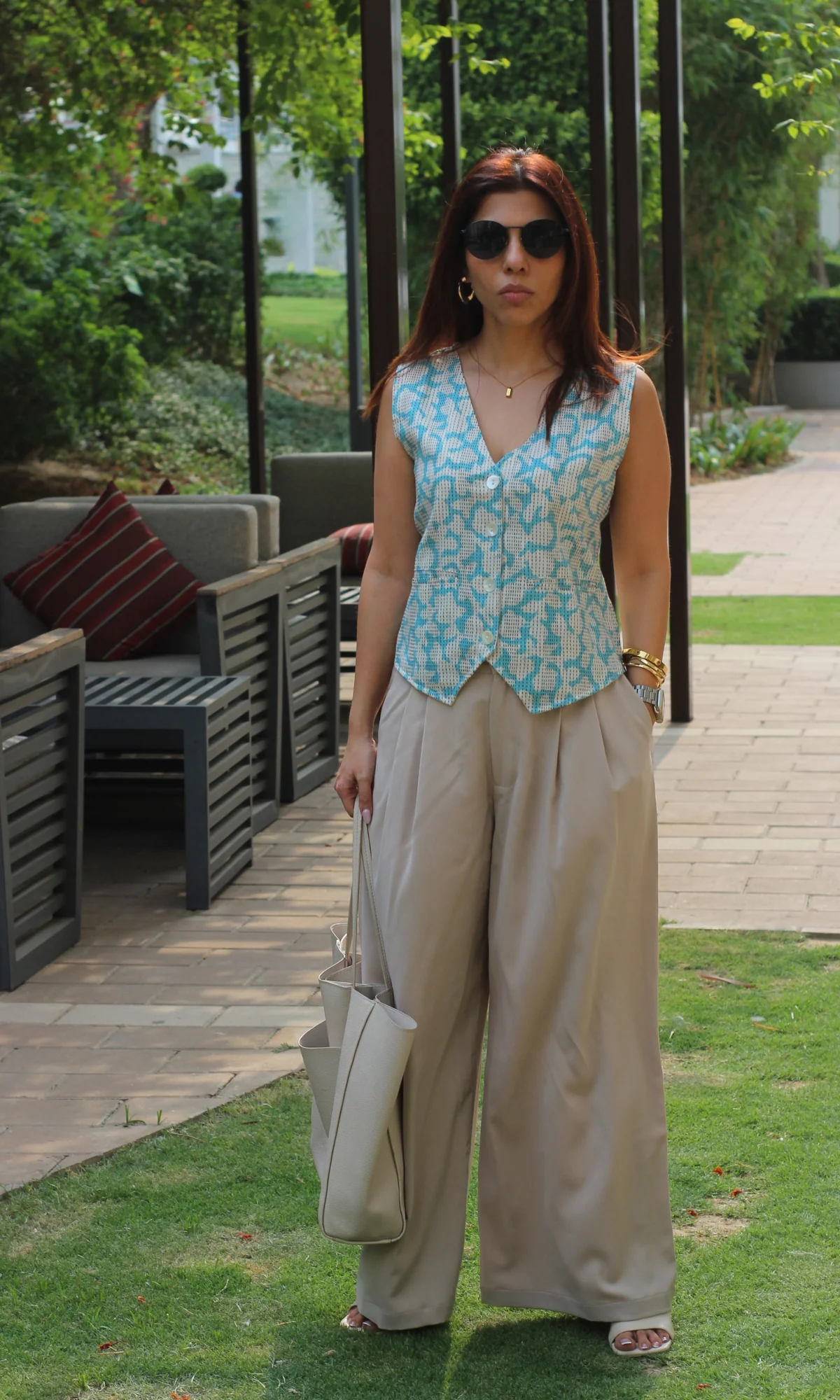Blue Thread Detail Print Waist Coat - Image 3