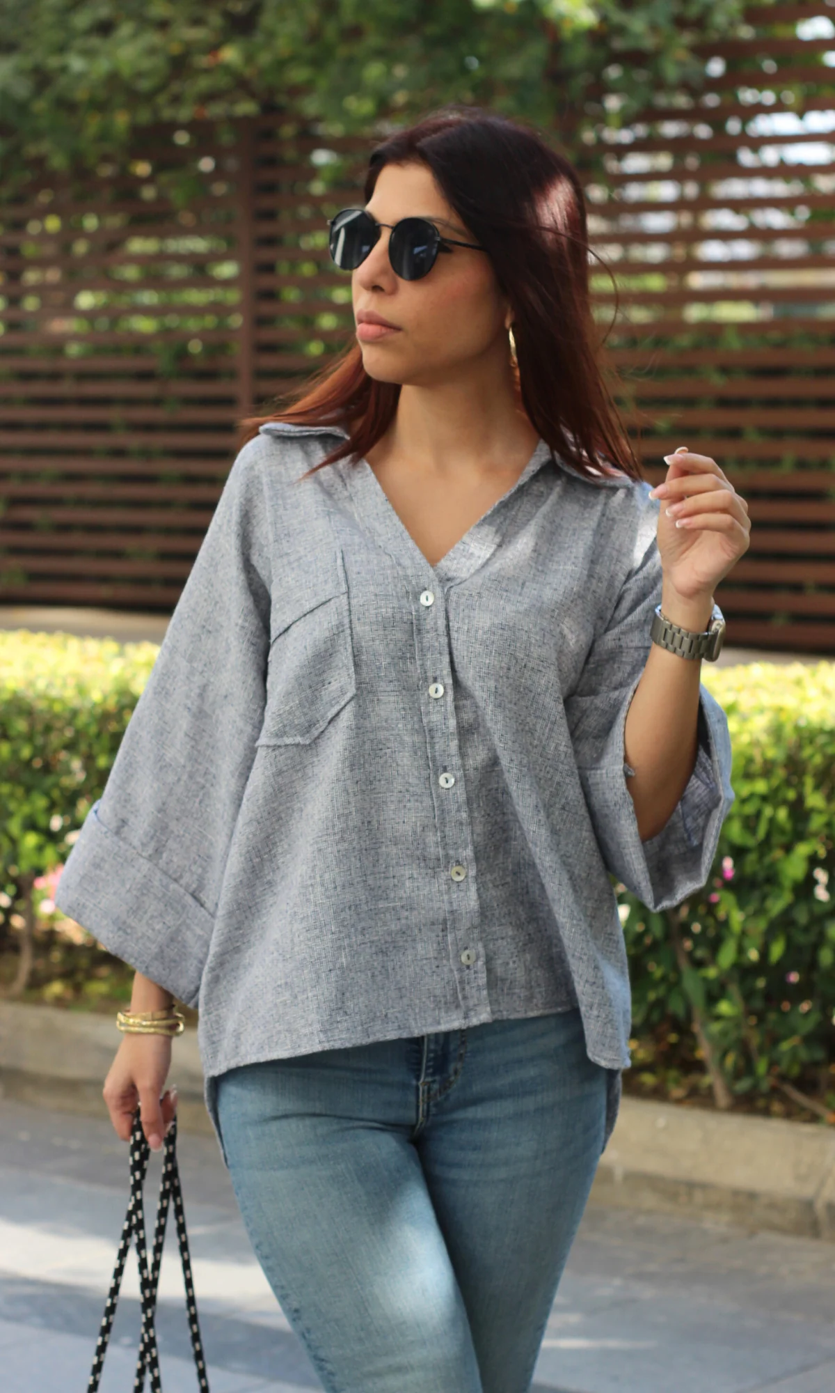 Blue & White Textured Shirt
