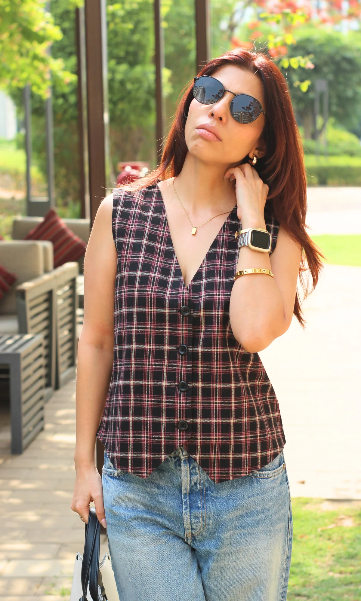 Blush Grid Checkmate Waist Coat - Image 4