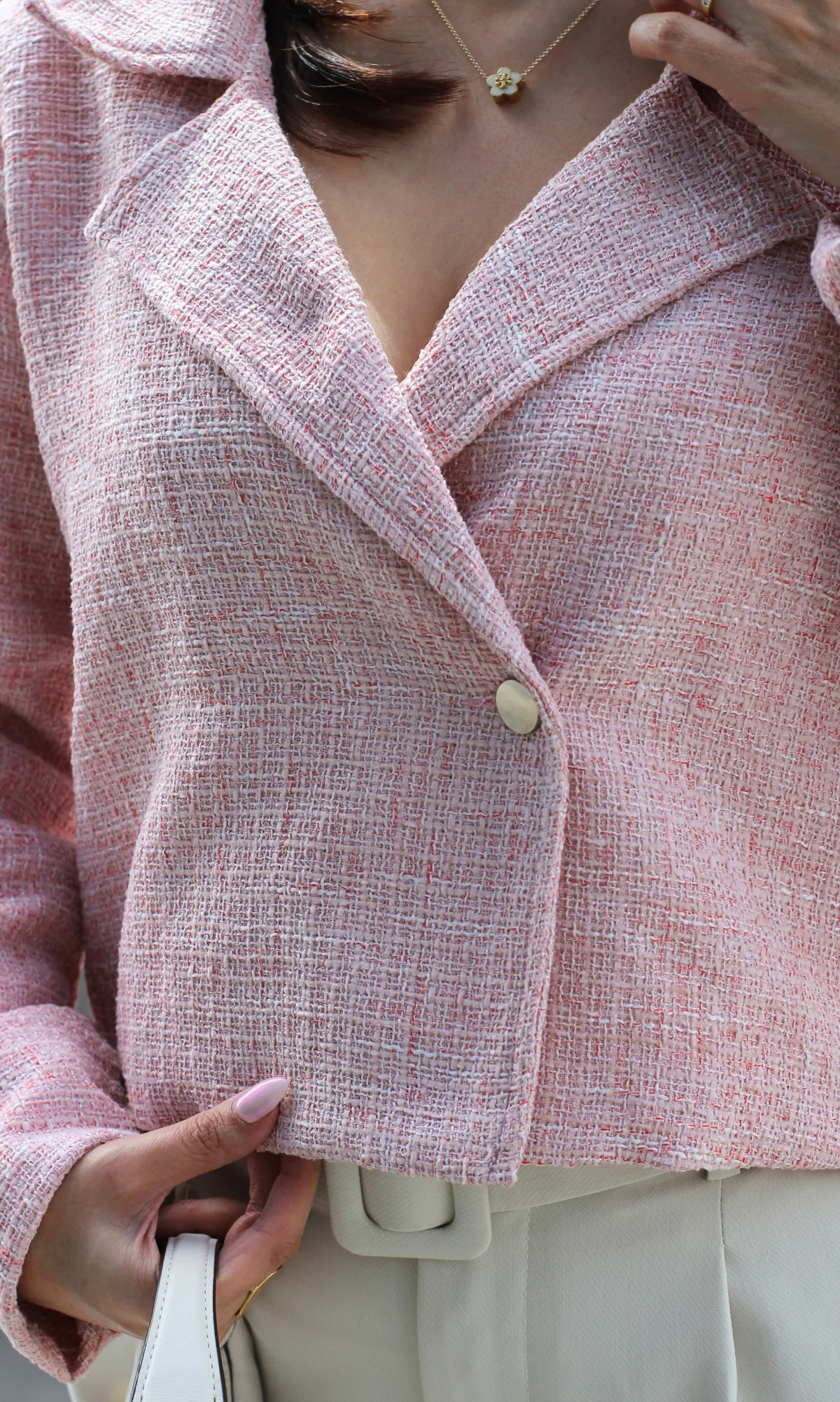 Blush Hour Tweed Cropped Blazer - Image 3