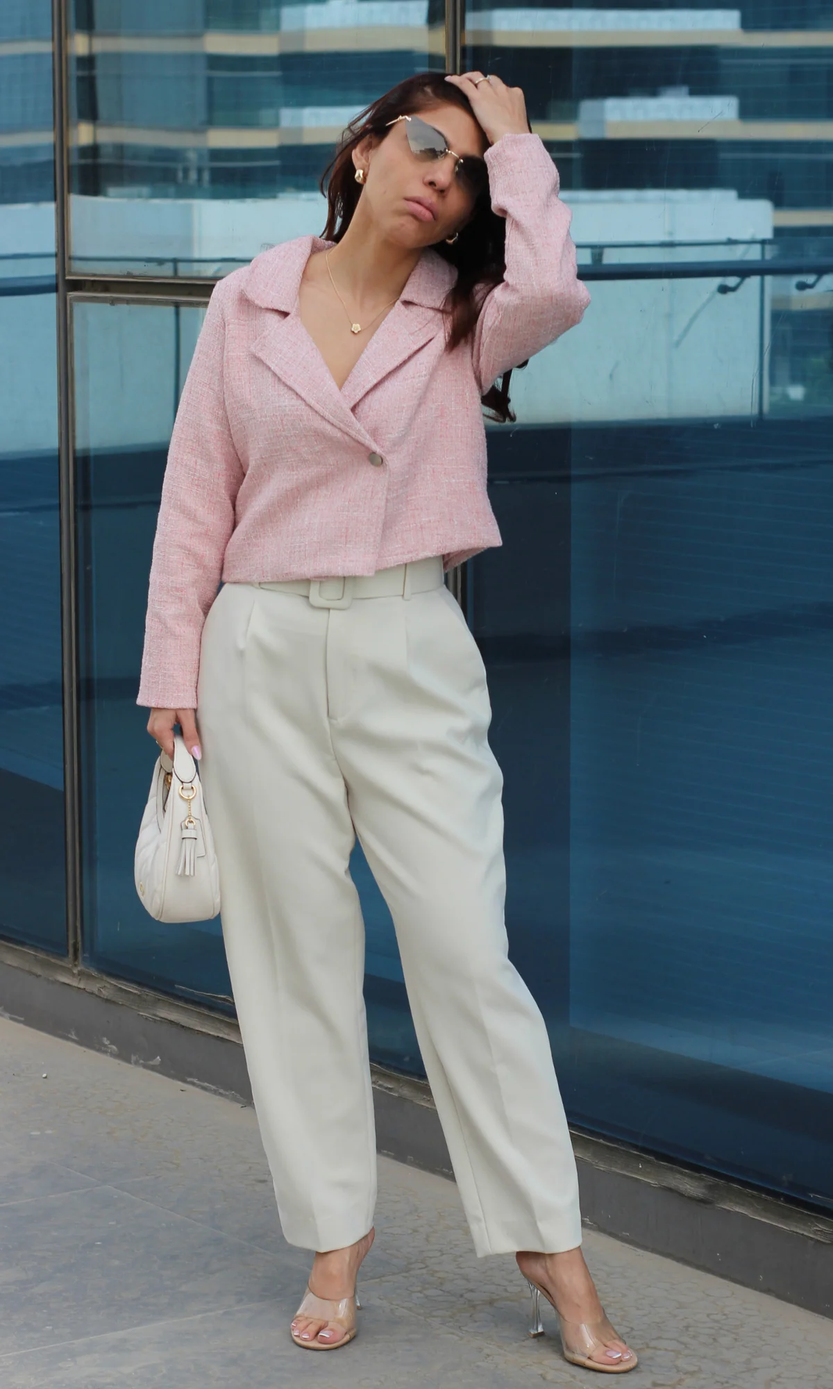 Blush Hour Tweed Cropped Blazer - Image 4