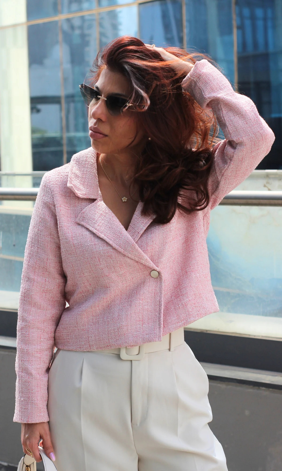Blush Hour Tweed Cropped Blazer - Image 5