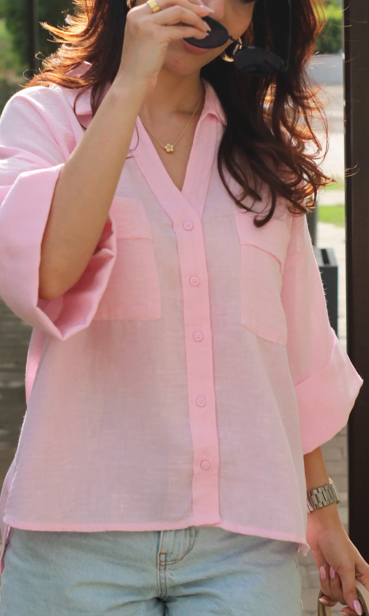 Blush Pink Textured Shirt - Image 5