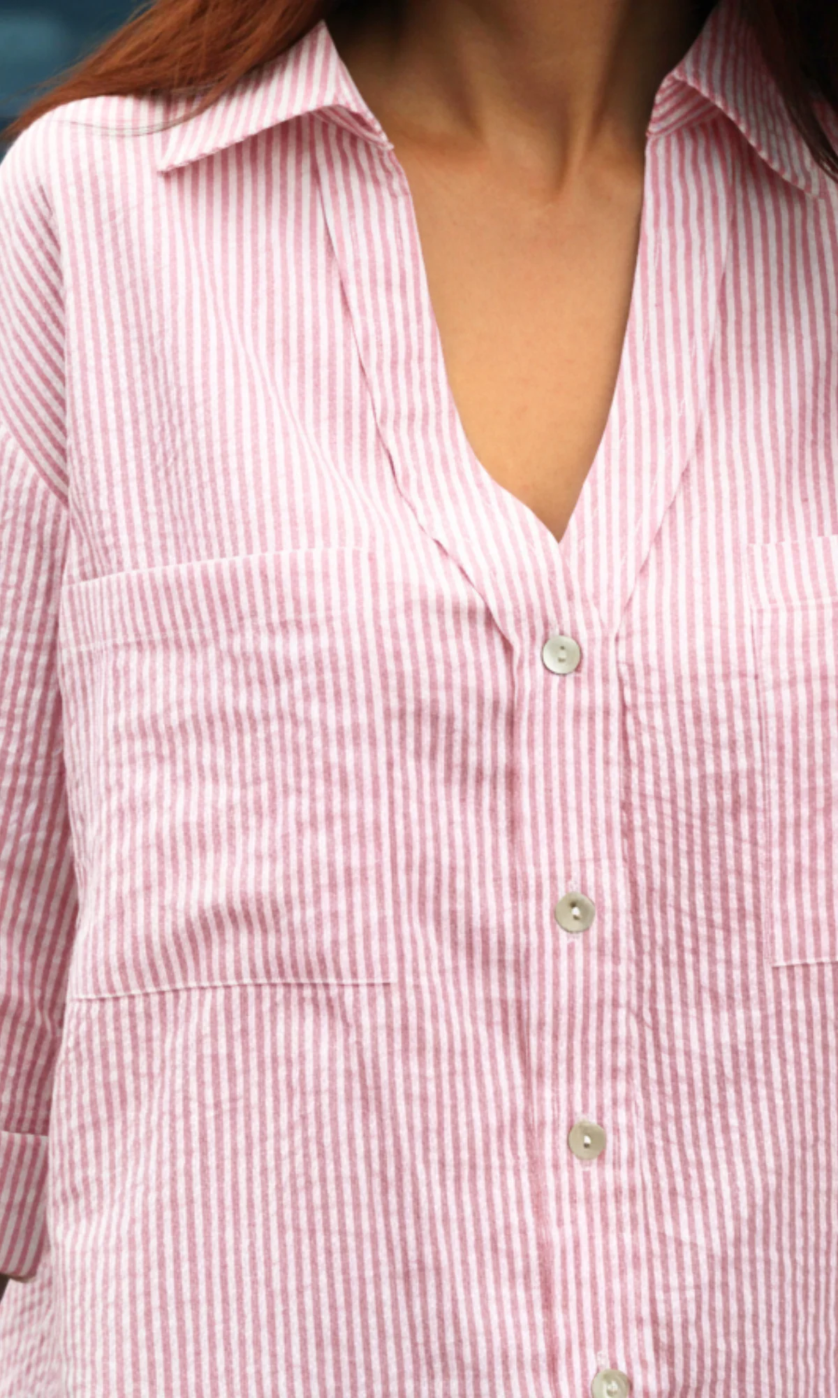 Blush Striped Cotton Cropped Shirt - Image 3