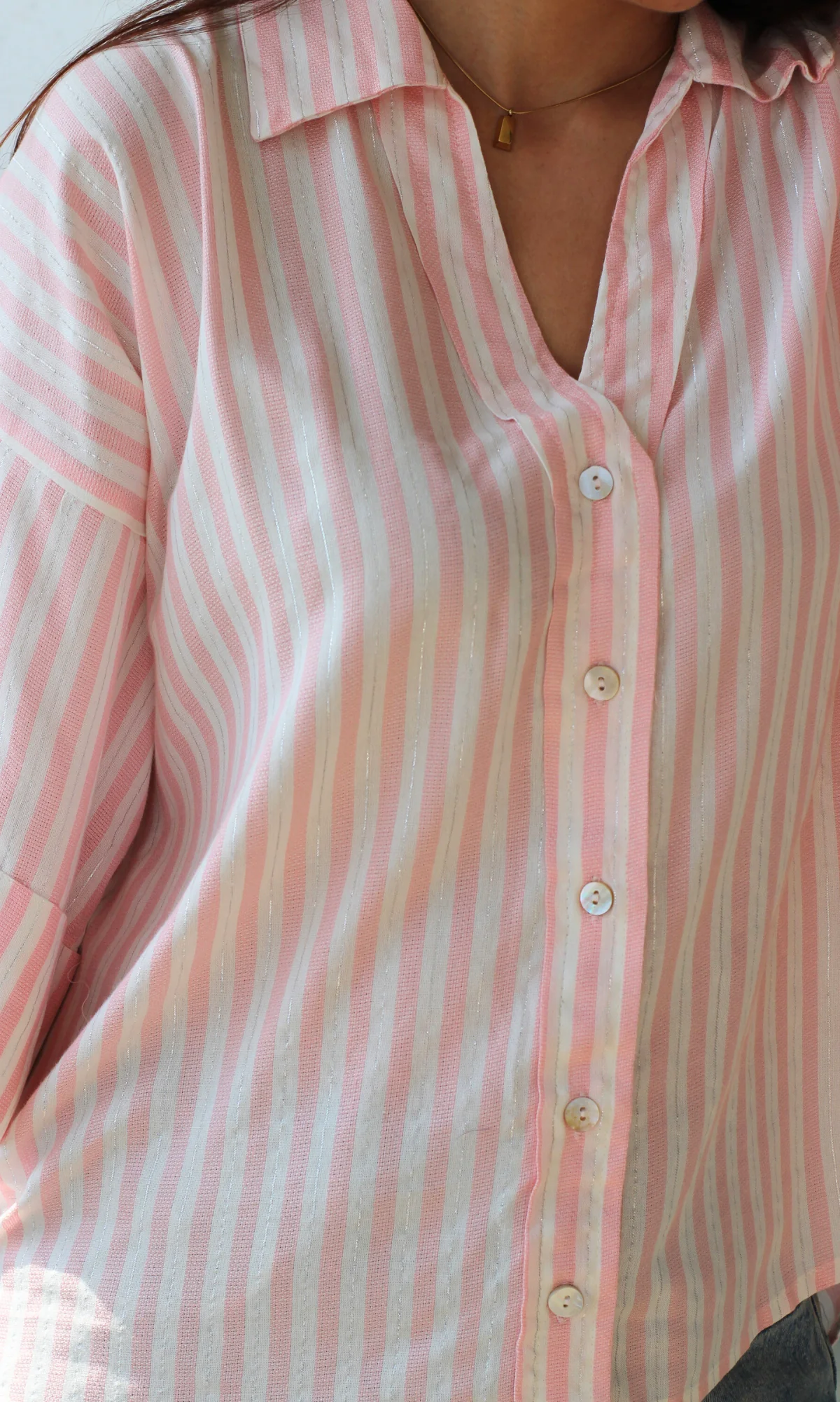 Blush-White Lurex Loose Shirt - Image 3
