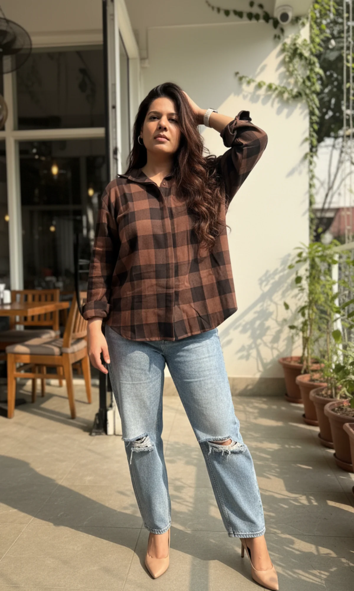 Brown Black Block Plaid Checked Shirt