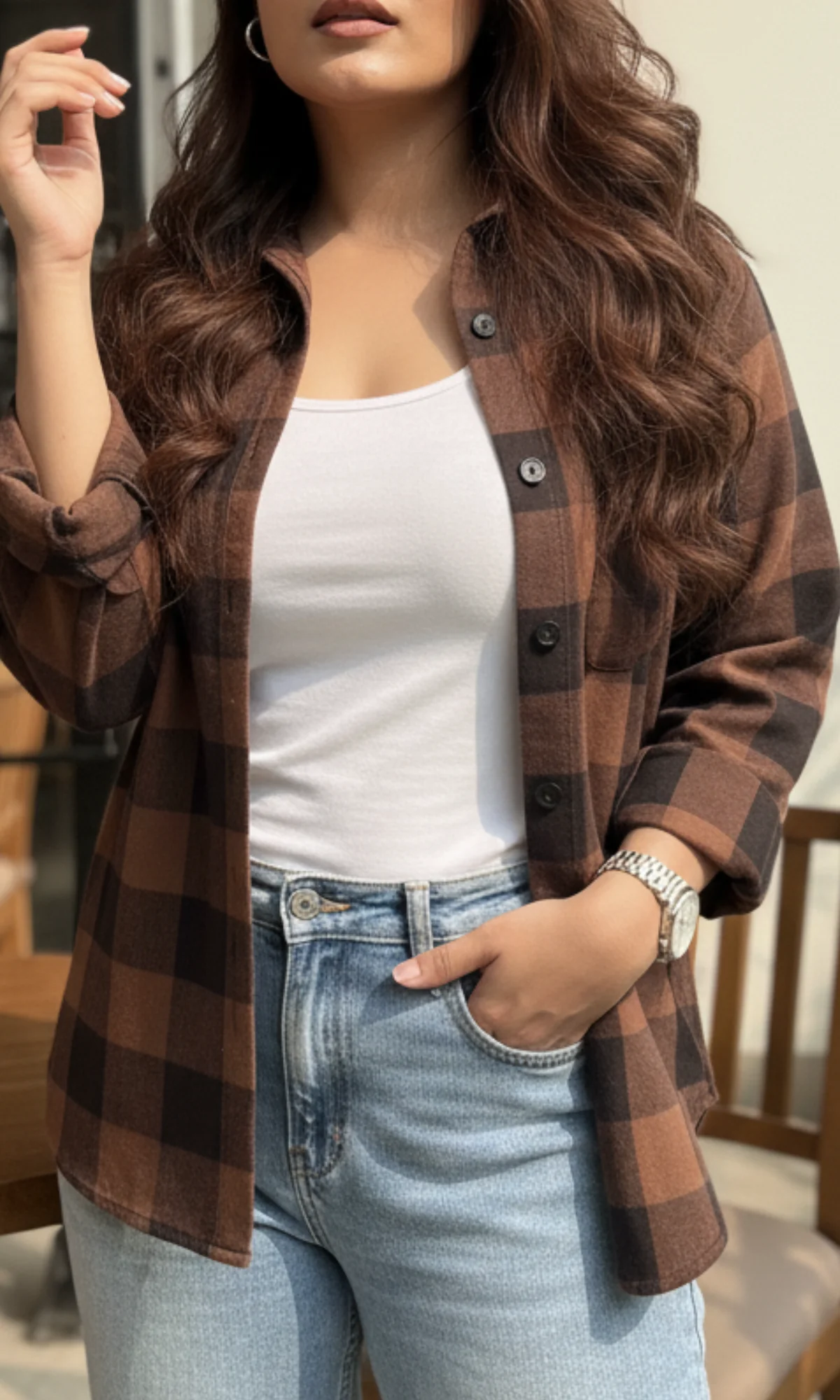 Brown Black Block Plaid Checked Shirt - Image 2