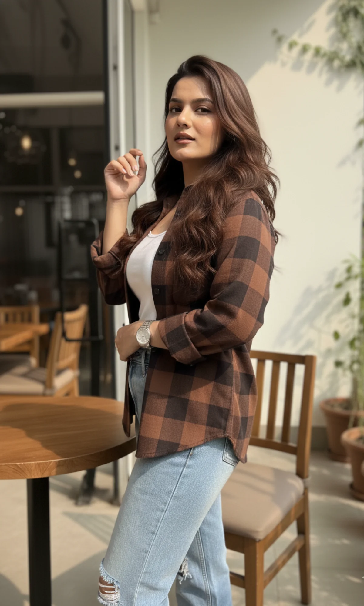 Brown Black Block Plaid Checked Shirt - Image 4