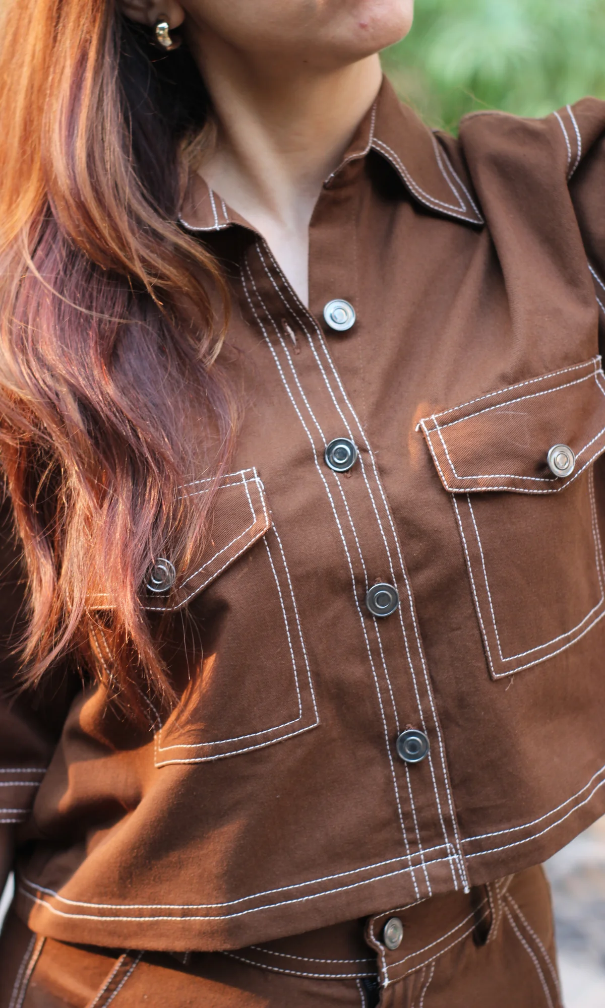 Brown Cropped Shirt with Cargo Pants - Image 2