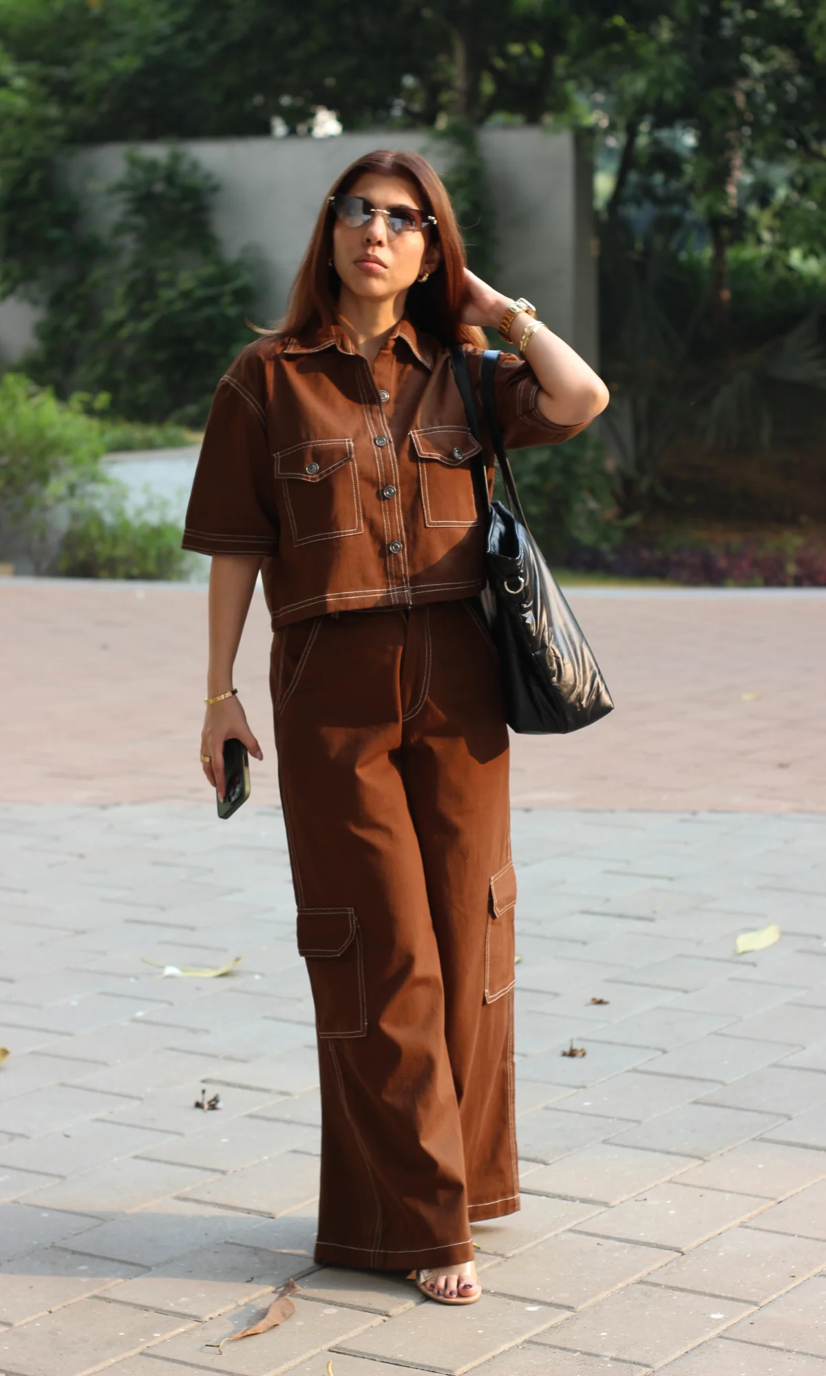 Brown Cropped Shirt with Cargo Pants - Image 5