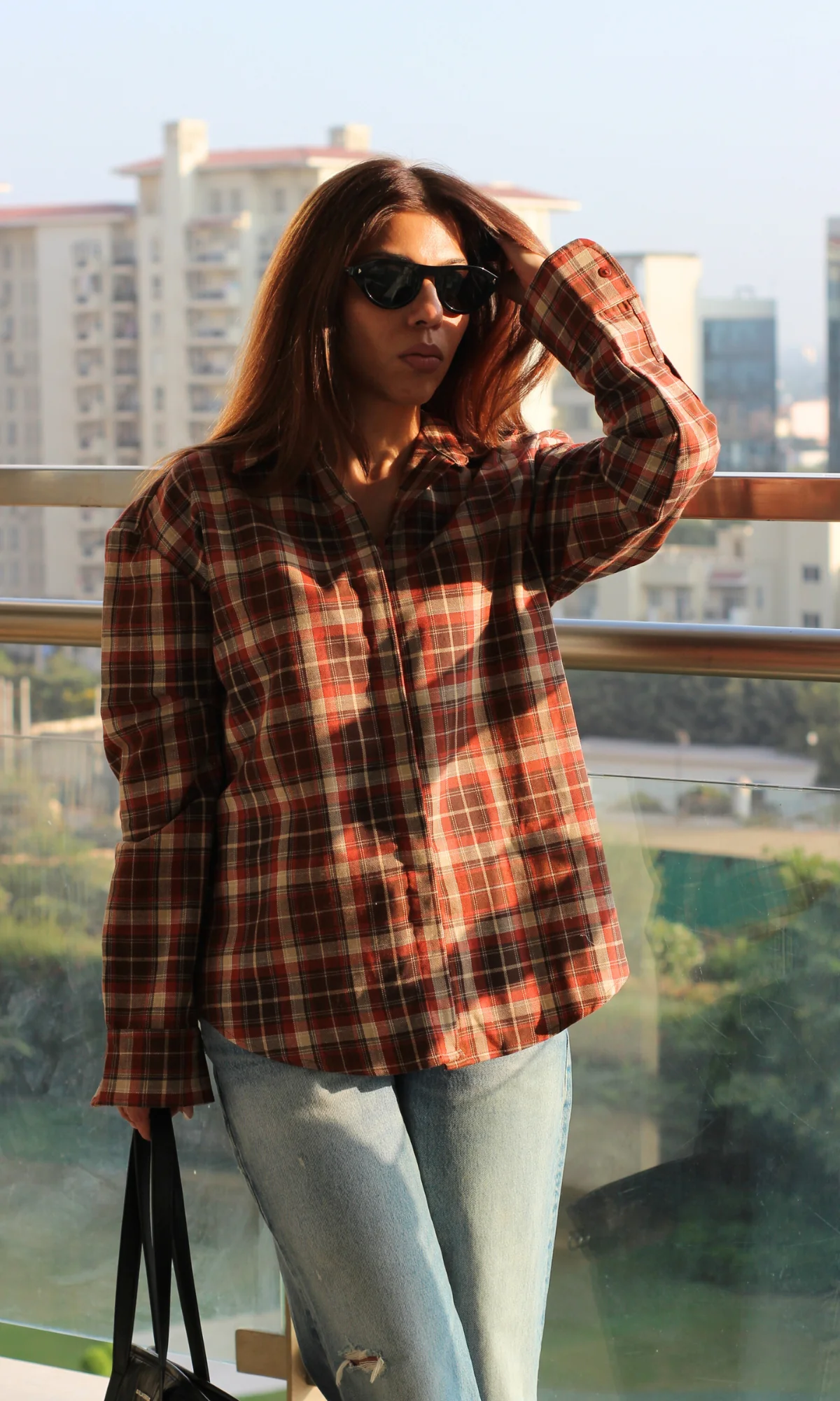 Brown Orange Plaid Checked Shirt - Image 2
