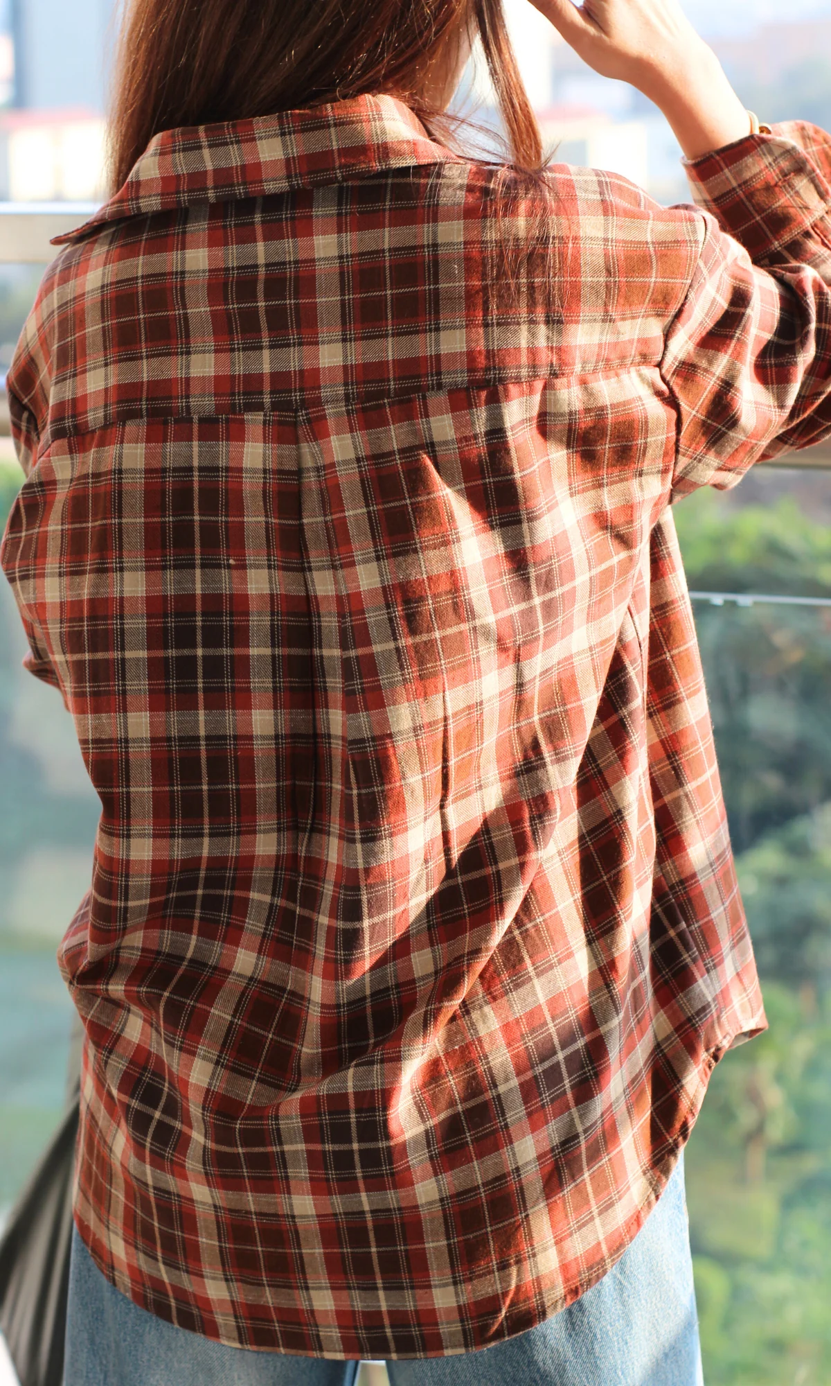Brown Orange Plaid Checked Shirt - Image 3