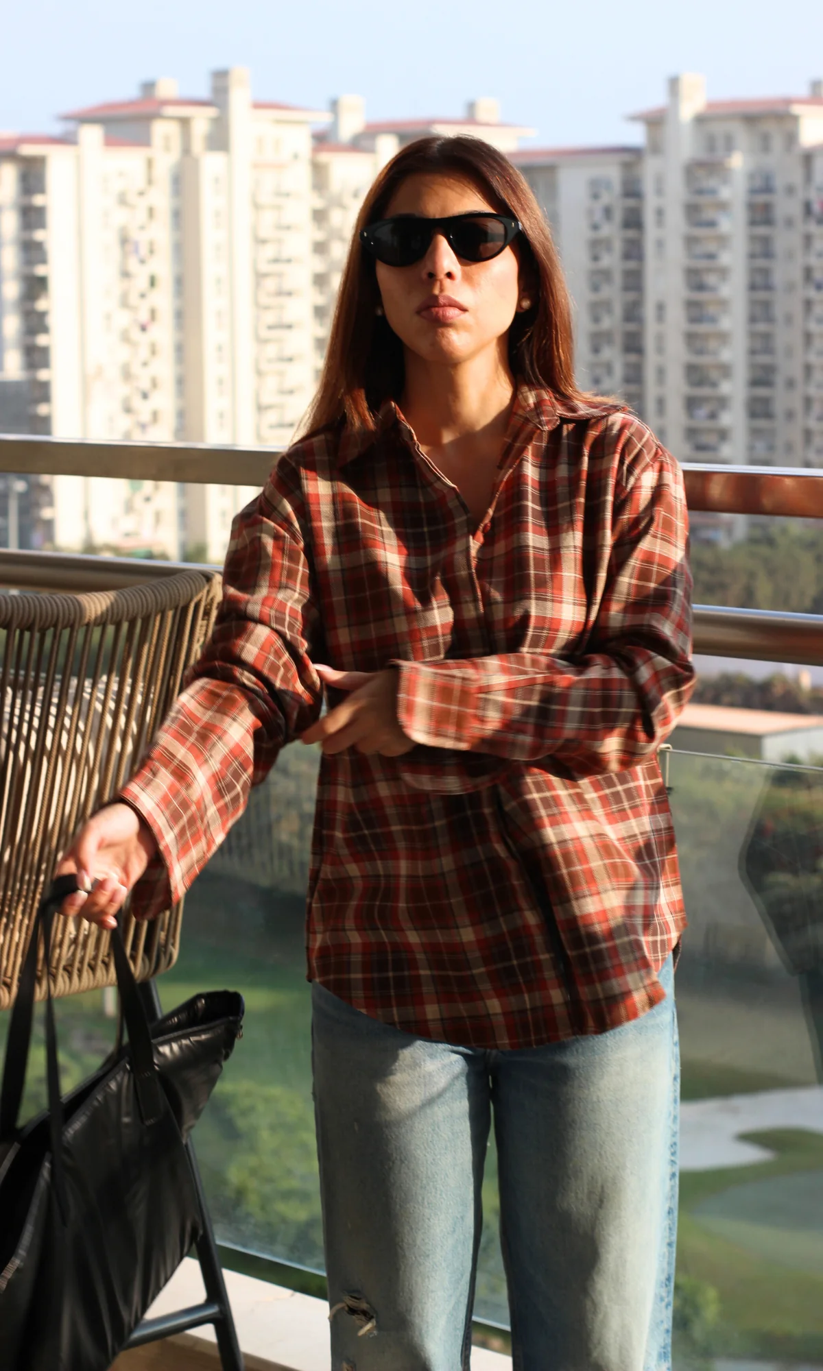 Brown Orange Plaid Checked Shirt - Image 4
