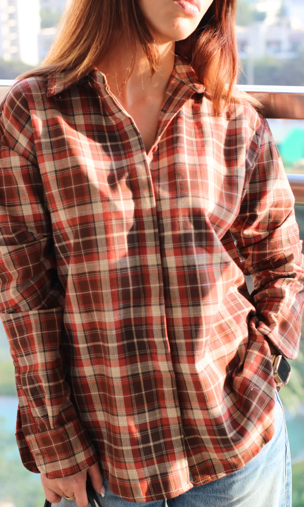 Brown Orange Plaid Checked Shirt - Image 5