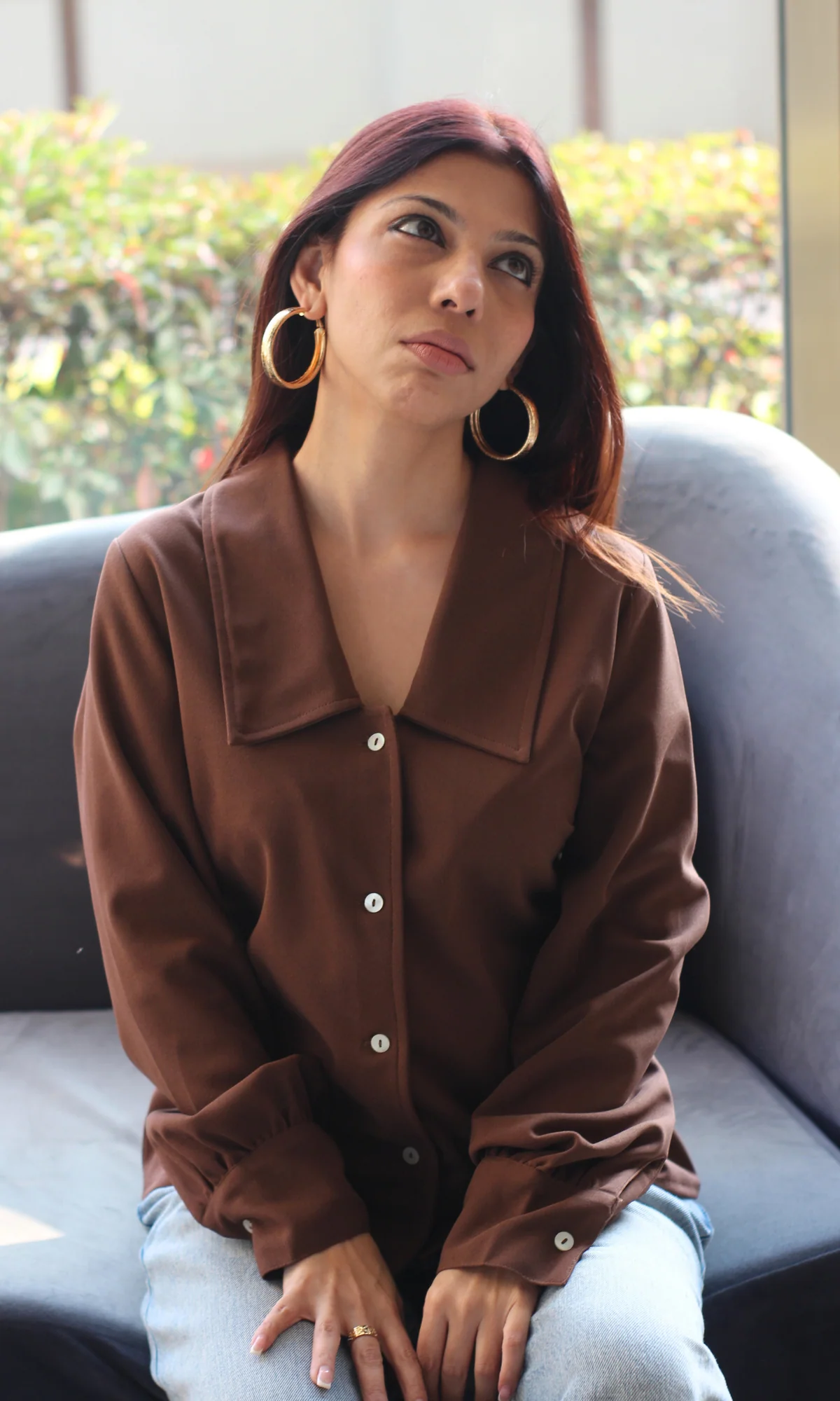 Brown Peter Pan Collared Shirt