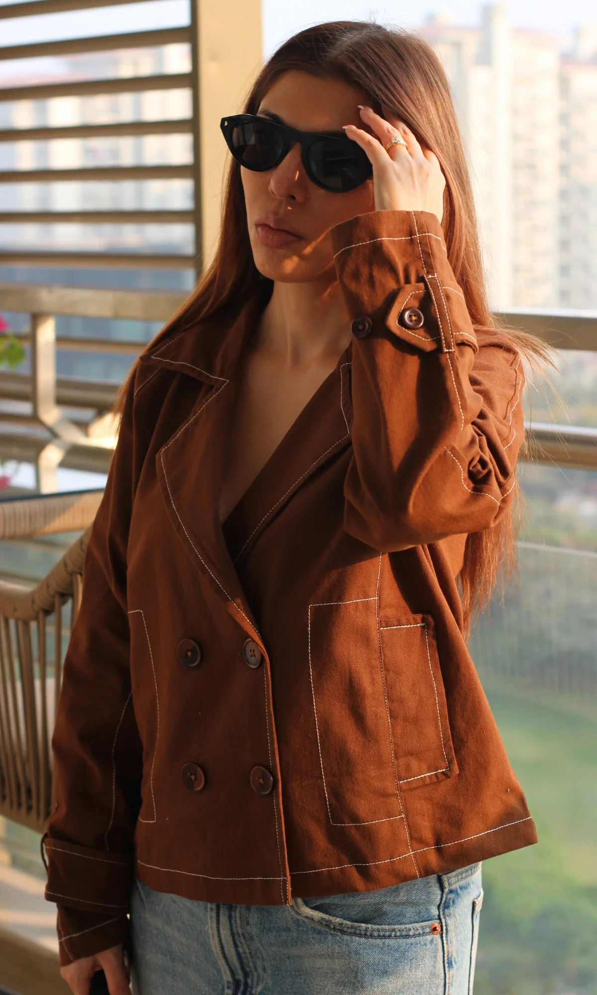 Brown Thread Detail Trench - Image 2