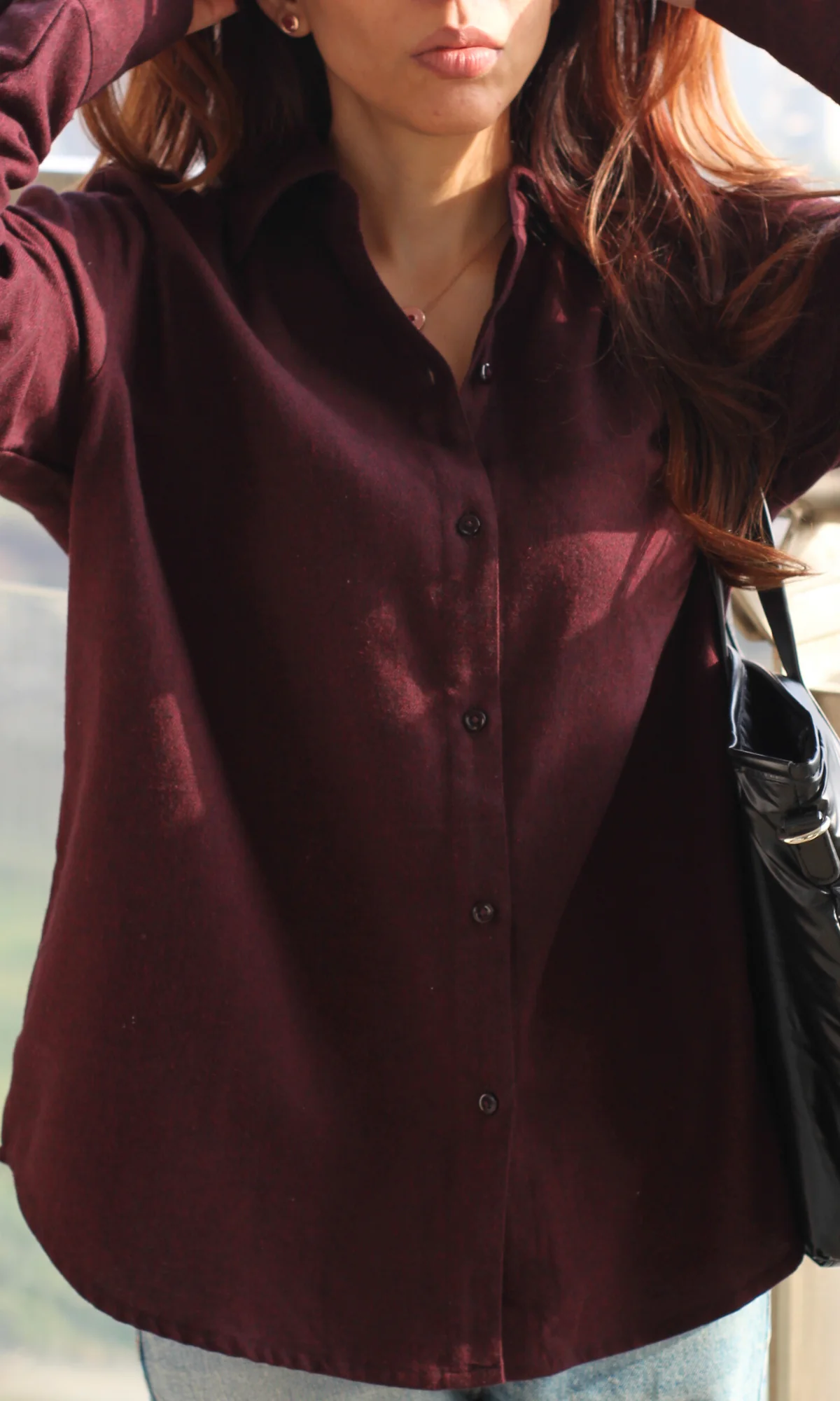 Burgundy Brushed Overshirt - Image 3