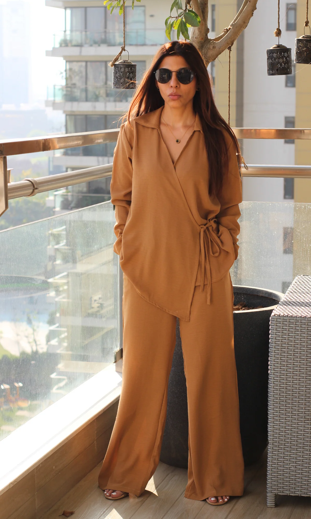 Caramel Drape Kimono Top and Pants Co-ord - Image 2