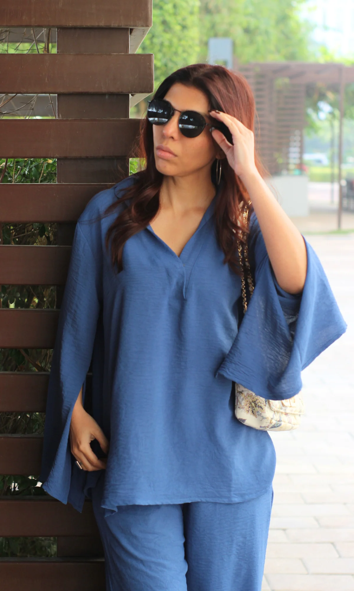 Chalk Blue Slit Sleeves Top and Pants Co-ord - Image 3