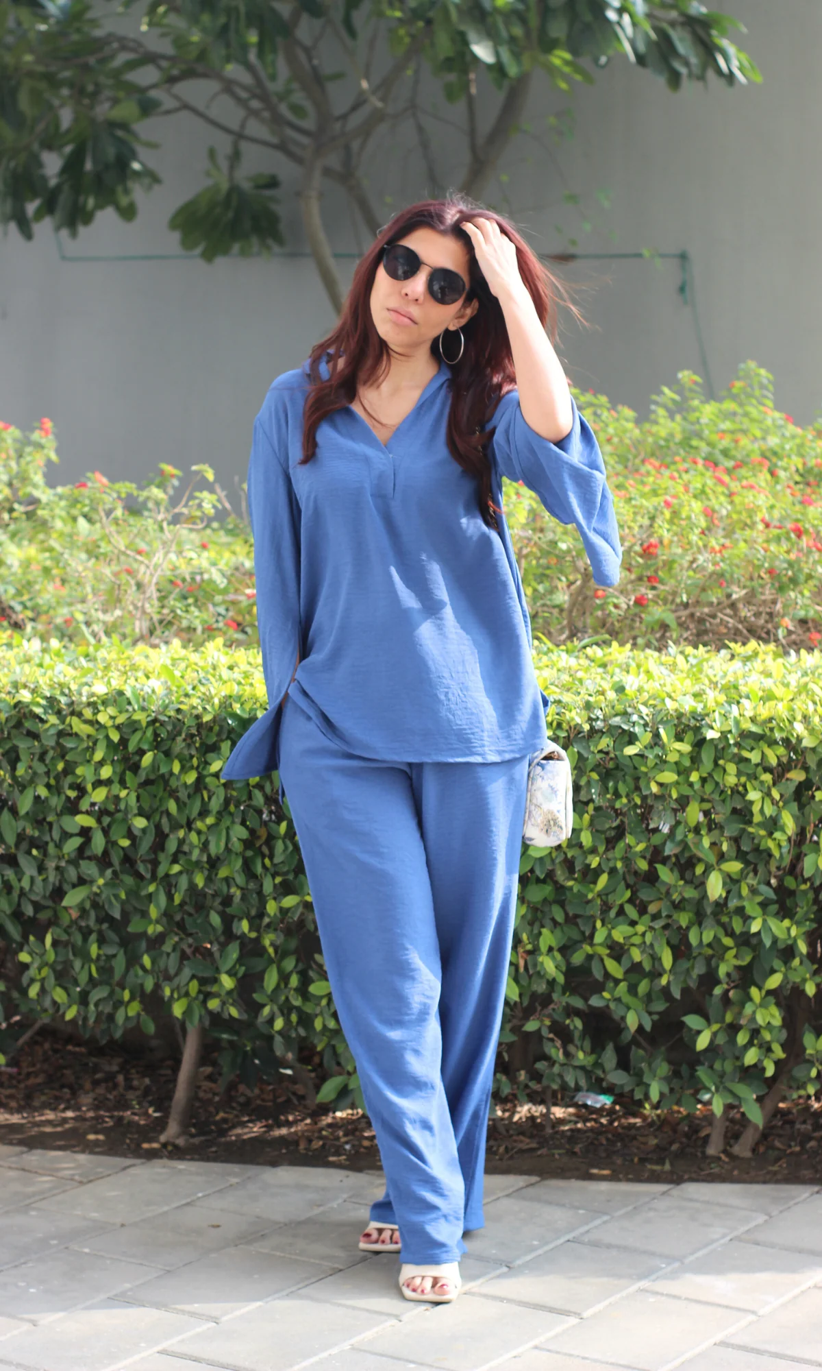 Chalk Blue Slit Sleeves Top and Pants Co-ord - Image 4