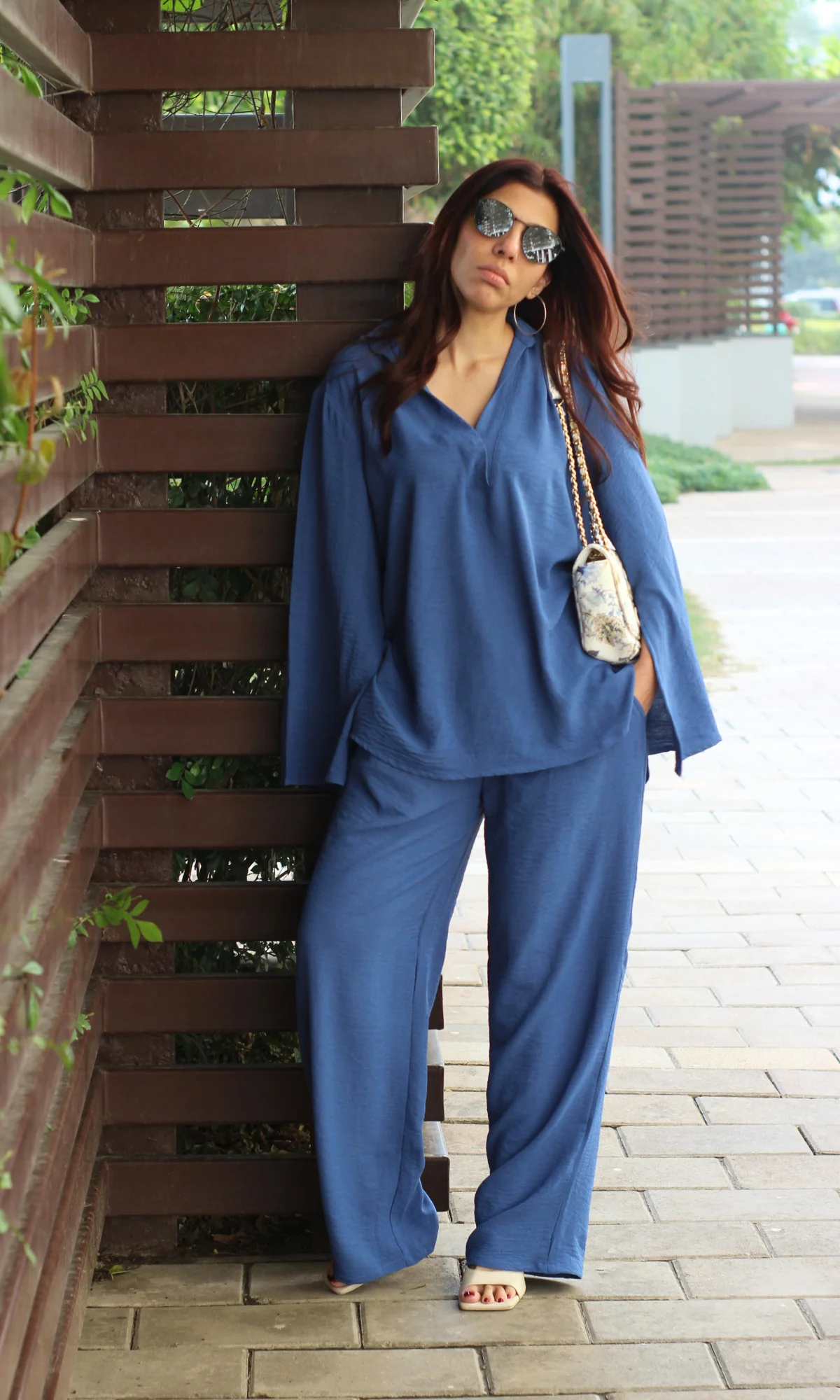 Chalk Blue Slit Sleeves Top and Pants Co-ord - Image 5