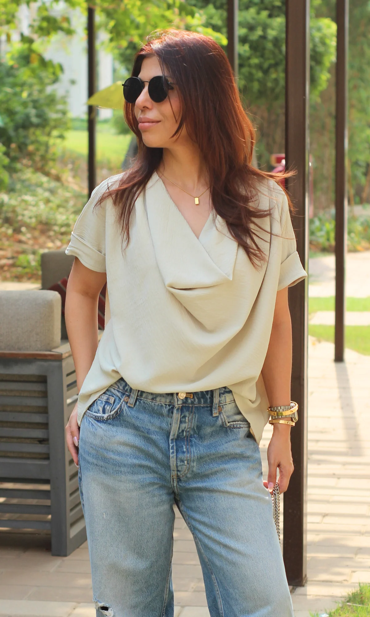 Chalk Flowing Cowl Neck Top - Image 2