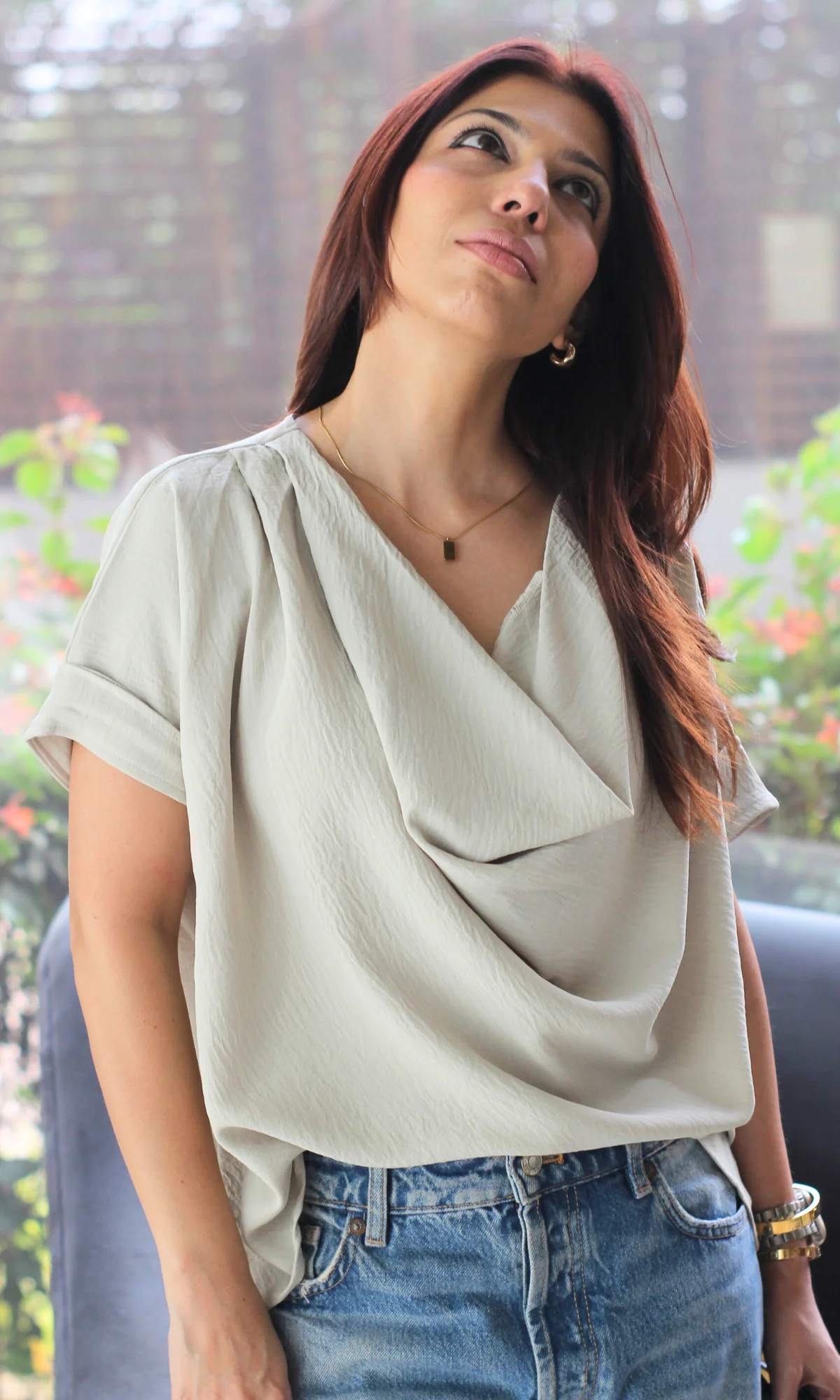 Chalk Flowing Cowl Neck Top - Image 4
