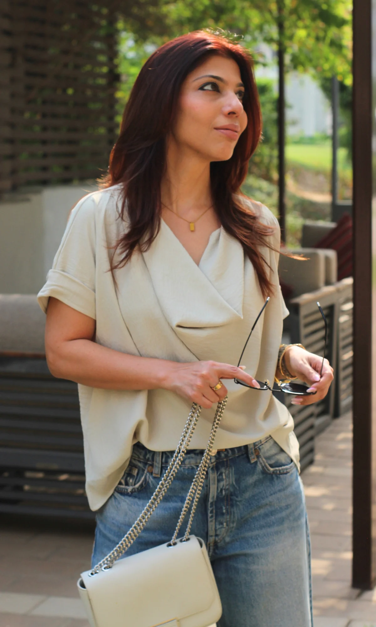 Chalk Flowing Cowl Neck Top - Image 5