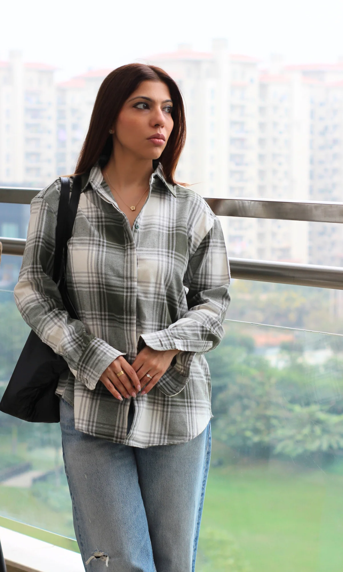 Olive Ivory Checked Shirt - Image 2