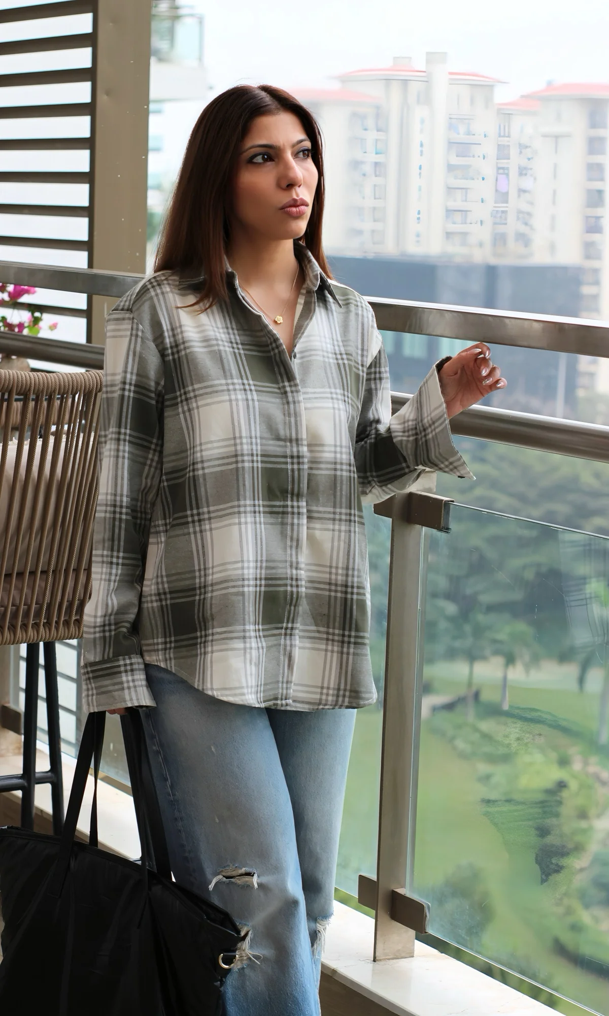 Olive Ivory Checked Shirt - Image 4