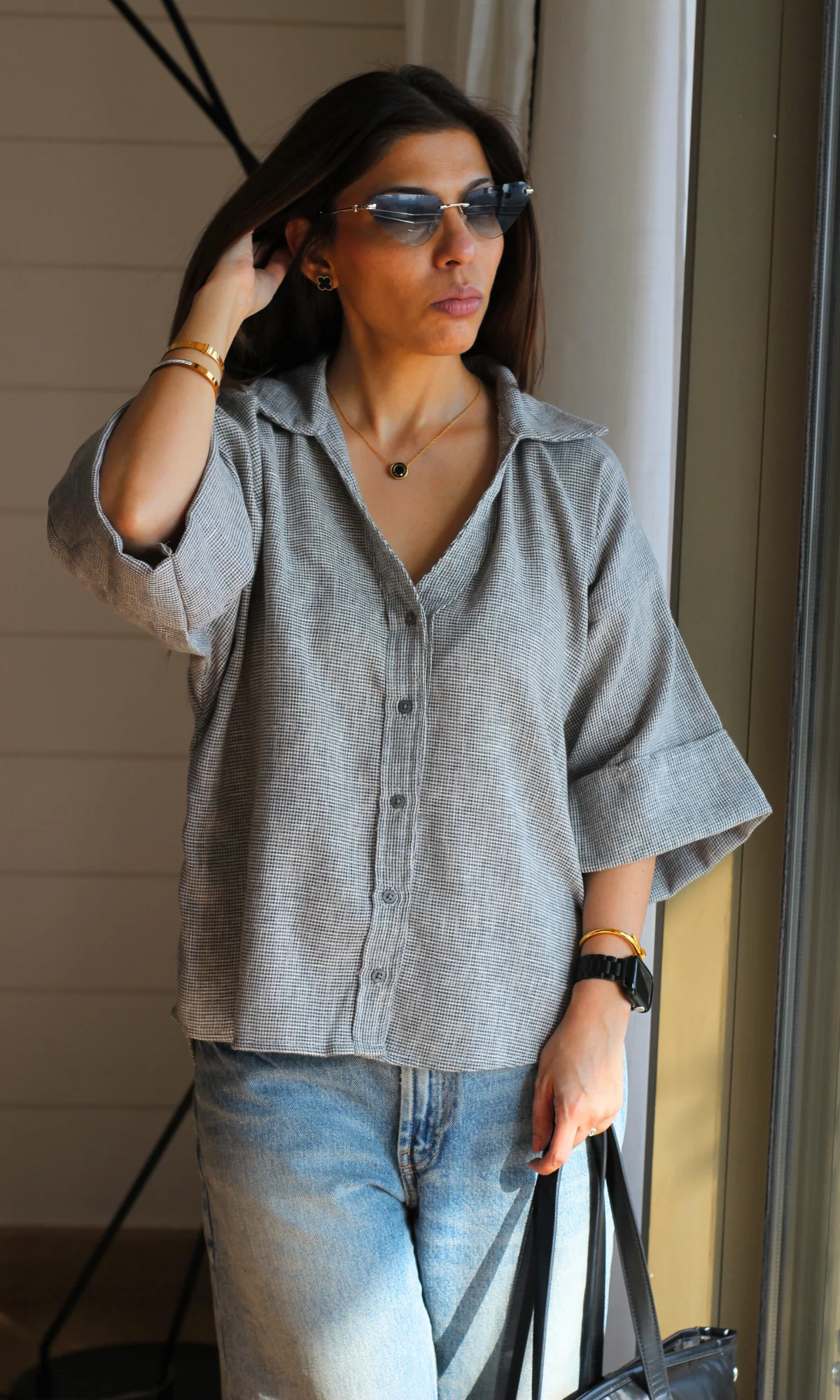Charcoal Weave Loose Shirt - Image 2