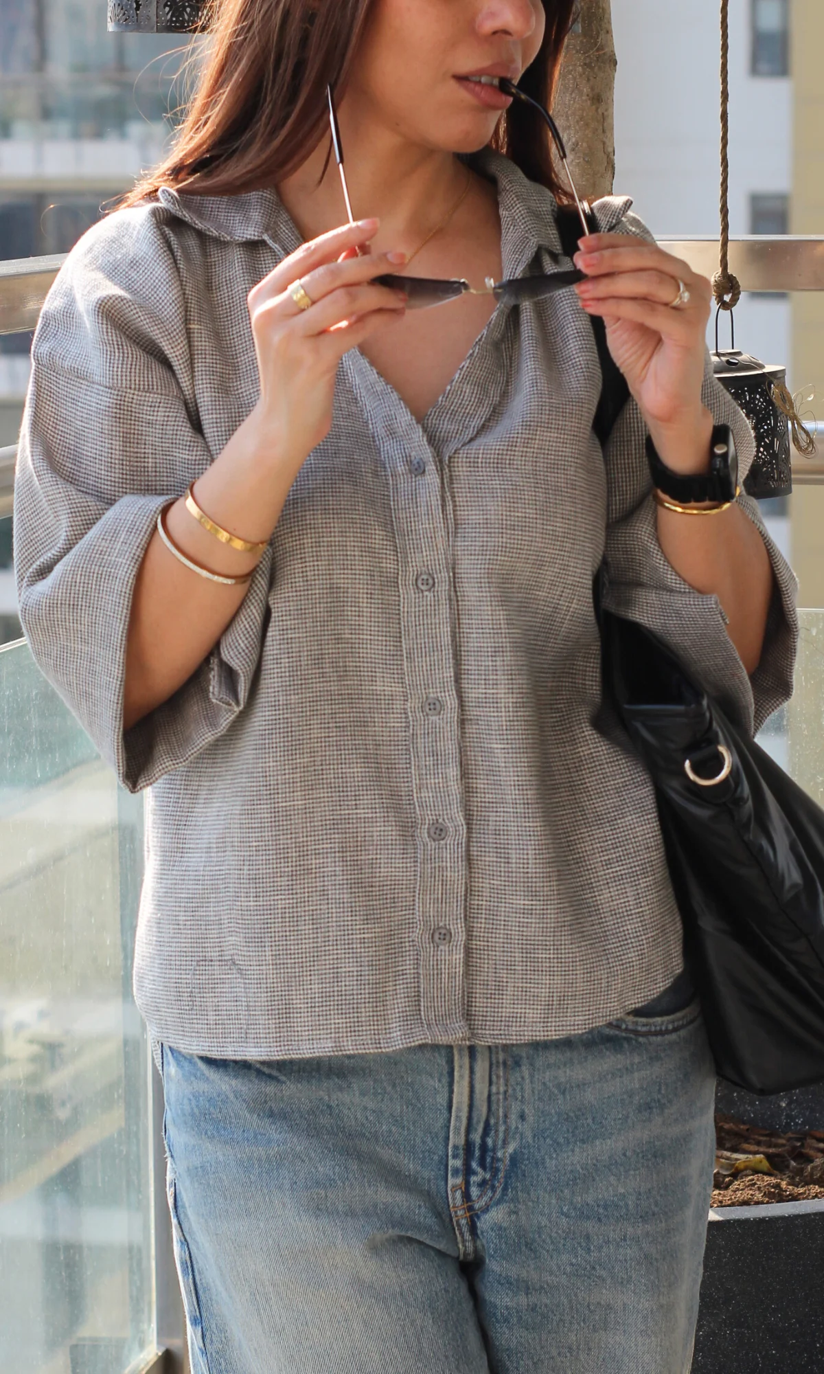Charcoal Weave Loose Shirt - Image 4