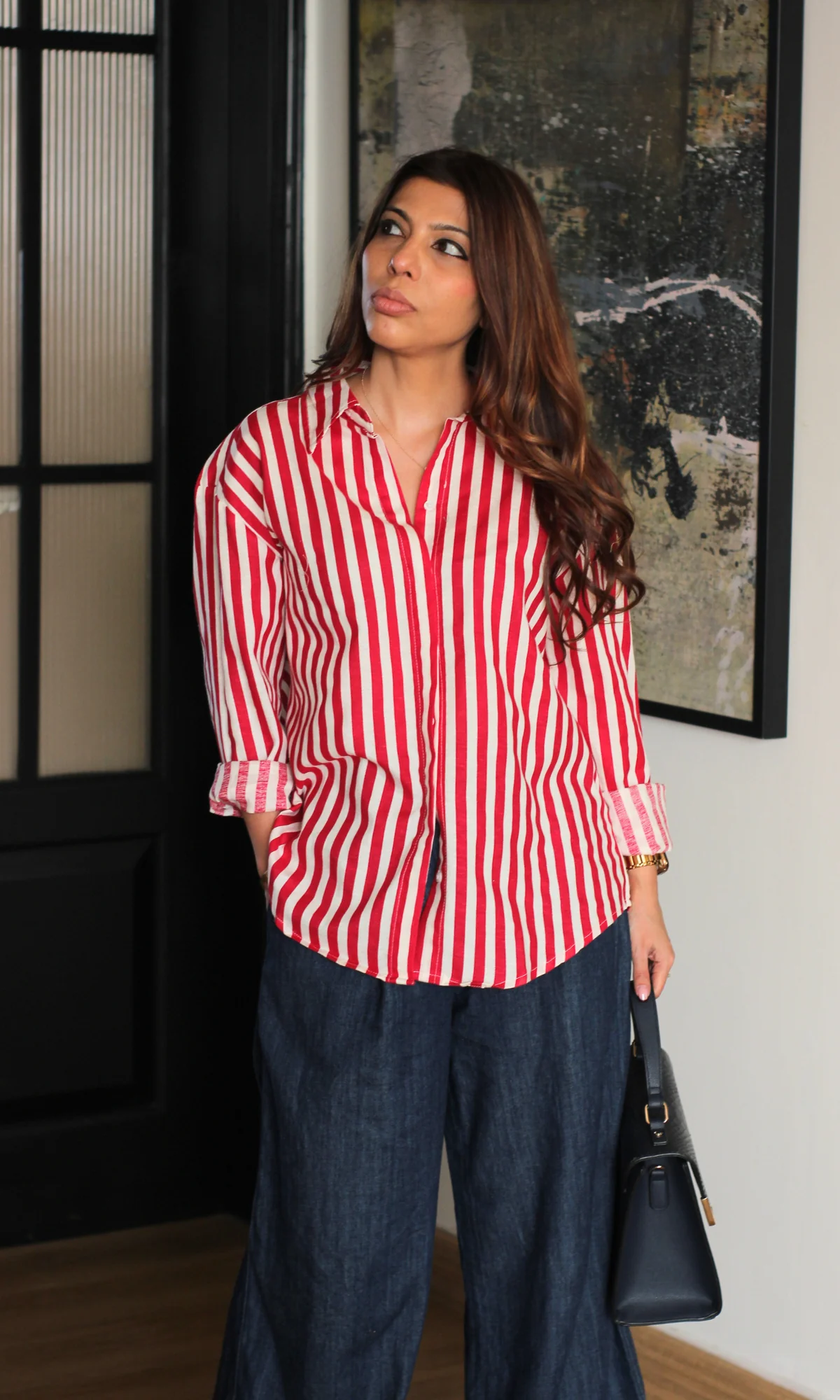 Cherry Red Striped Shirt - Image 3