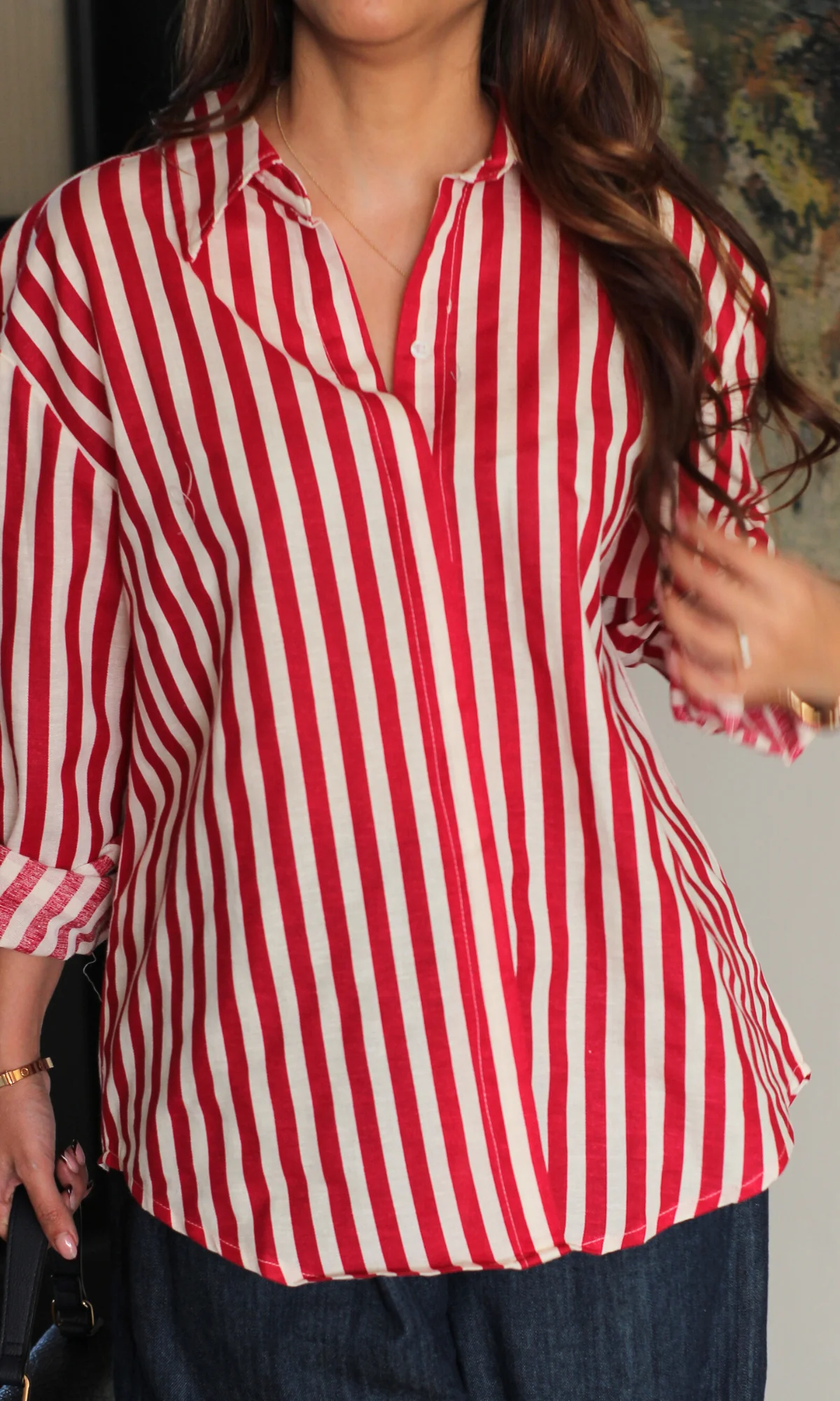 Cherry Red Striped Shirt - Image 5