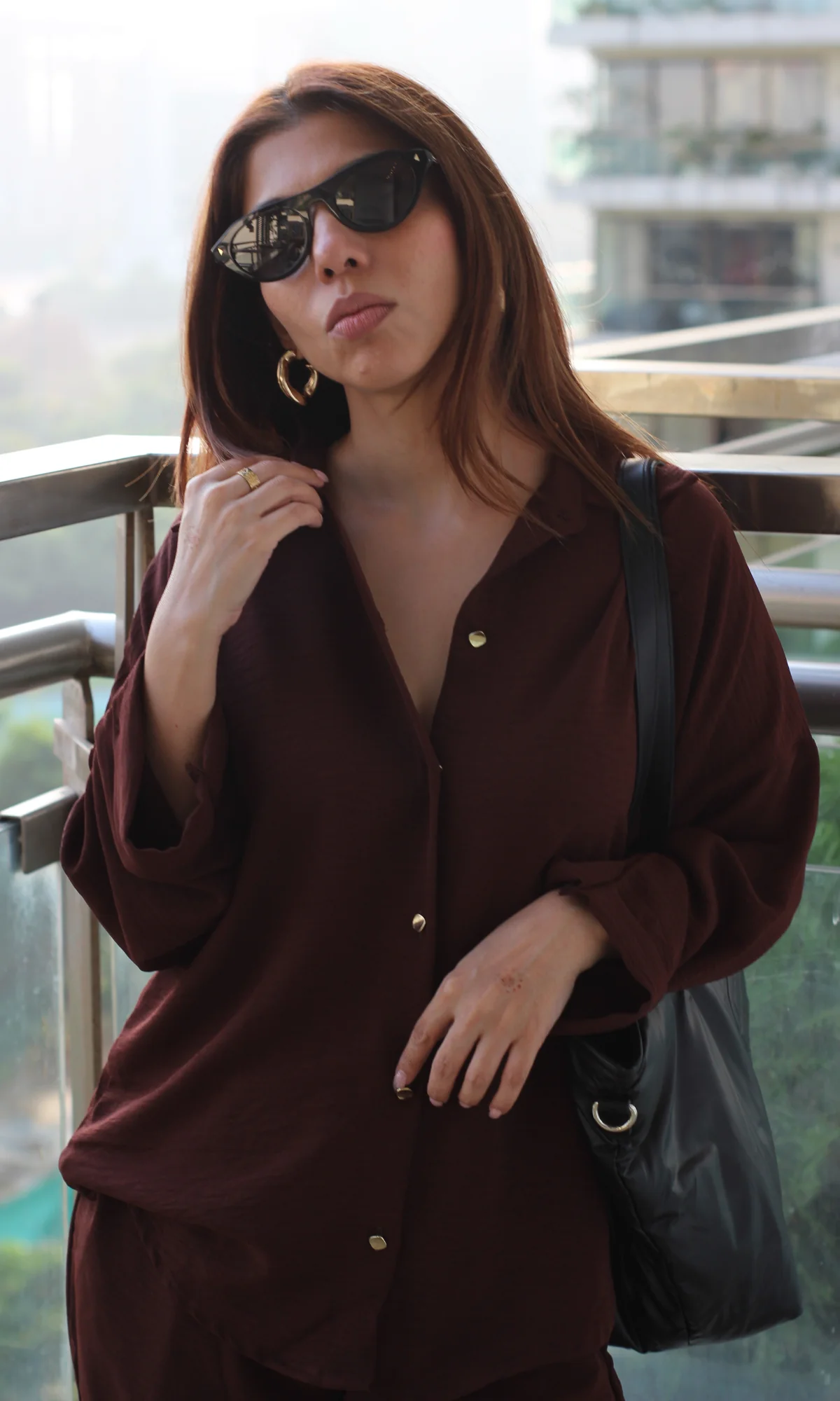 Chocolate Metallic Buttoned Shirt and Pants Co-ord - Image 6