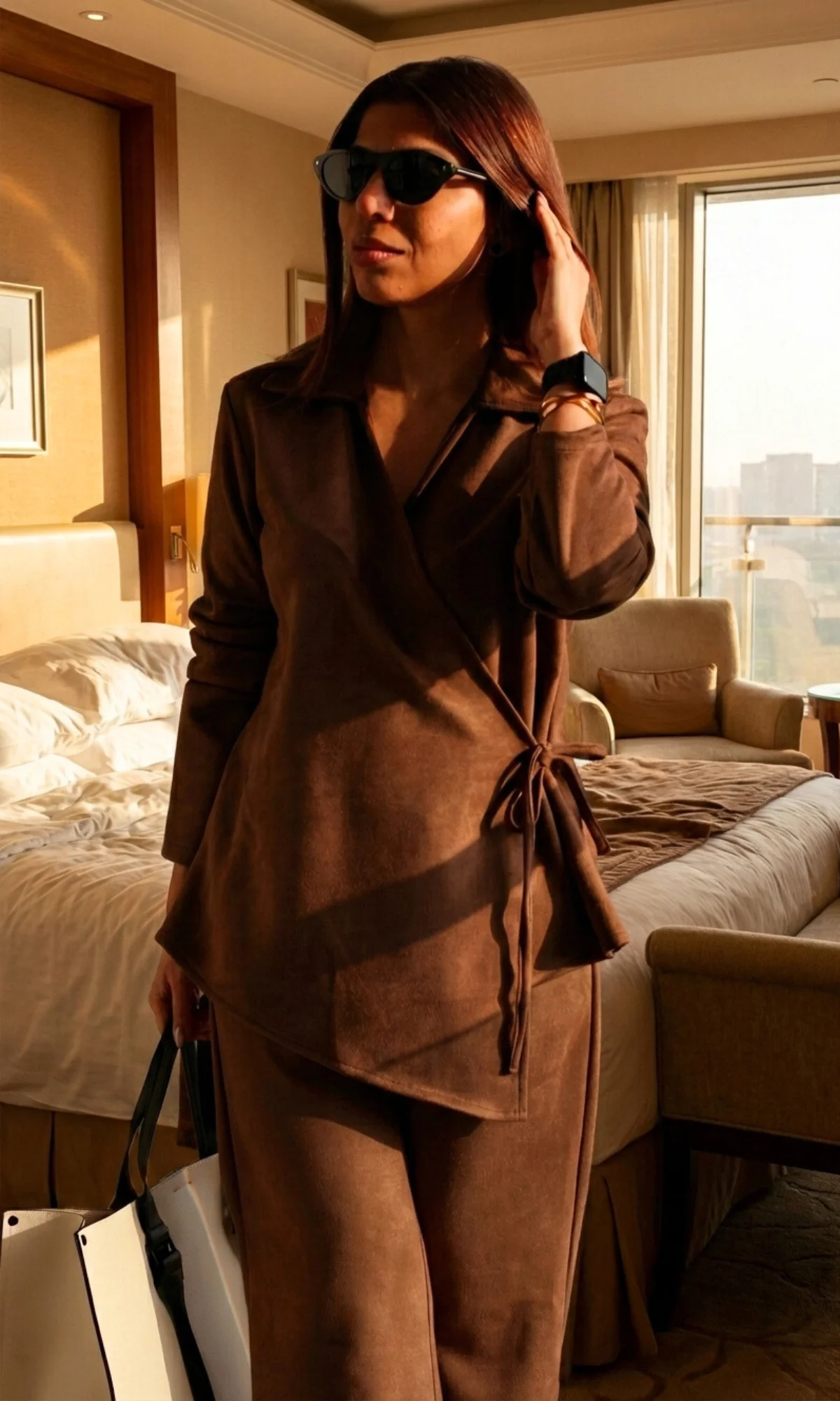 Chocolate Suede Kimono Top and Pants Co-ord