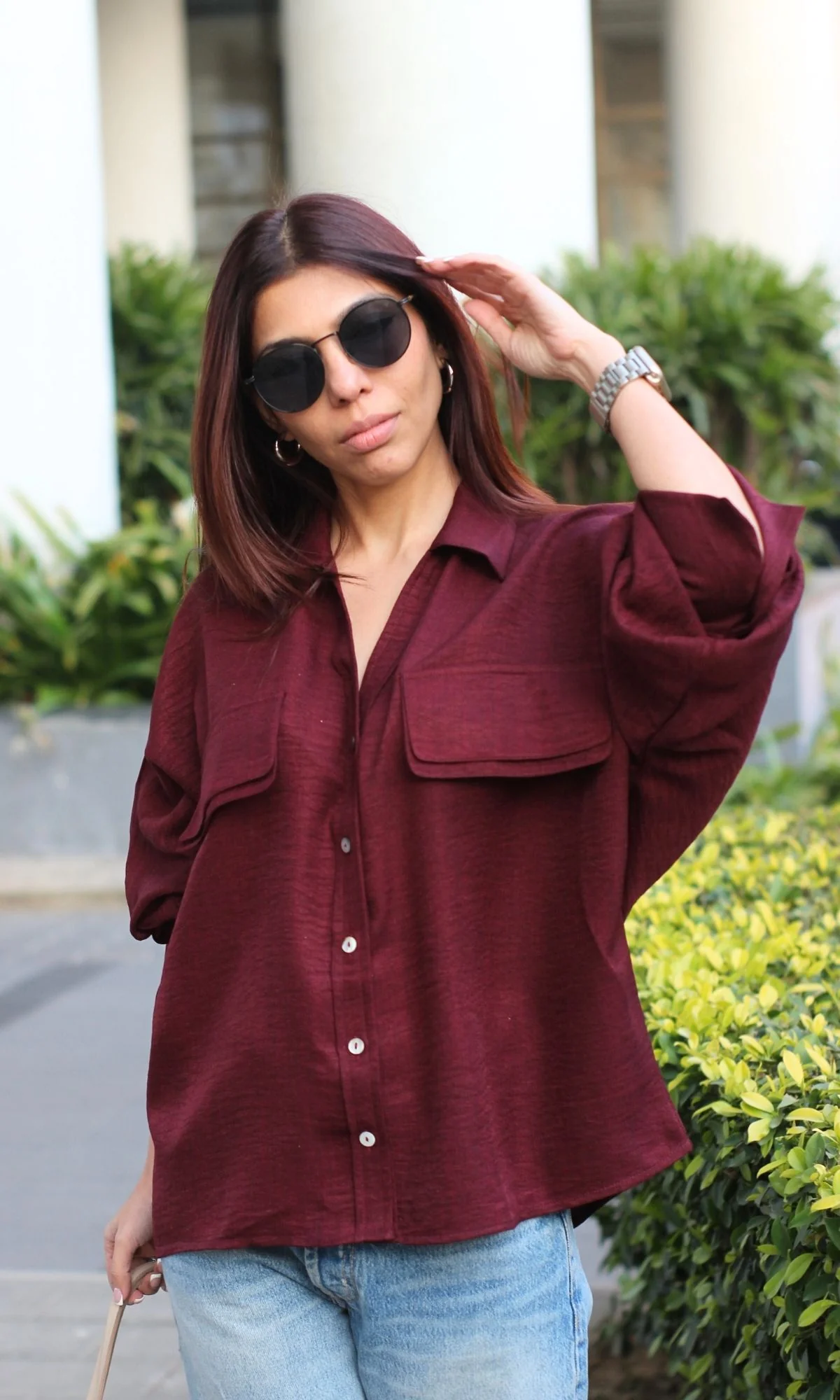 Claret Double Pocket Detail Shirt - Image 3