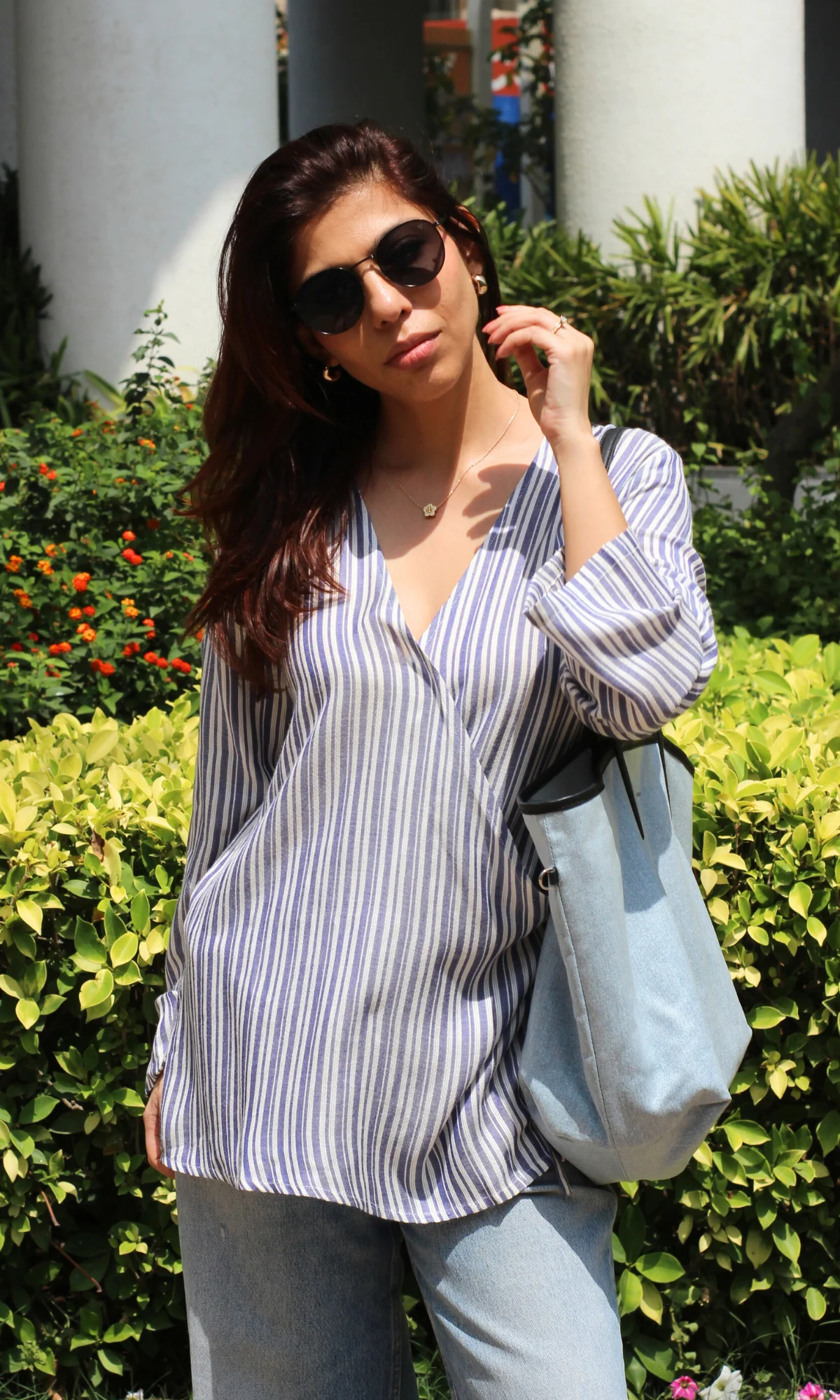 Coastal Stripe Tie Detail Cotton Kimono Top - Image 3