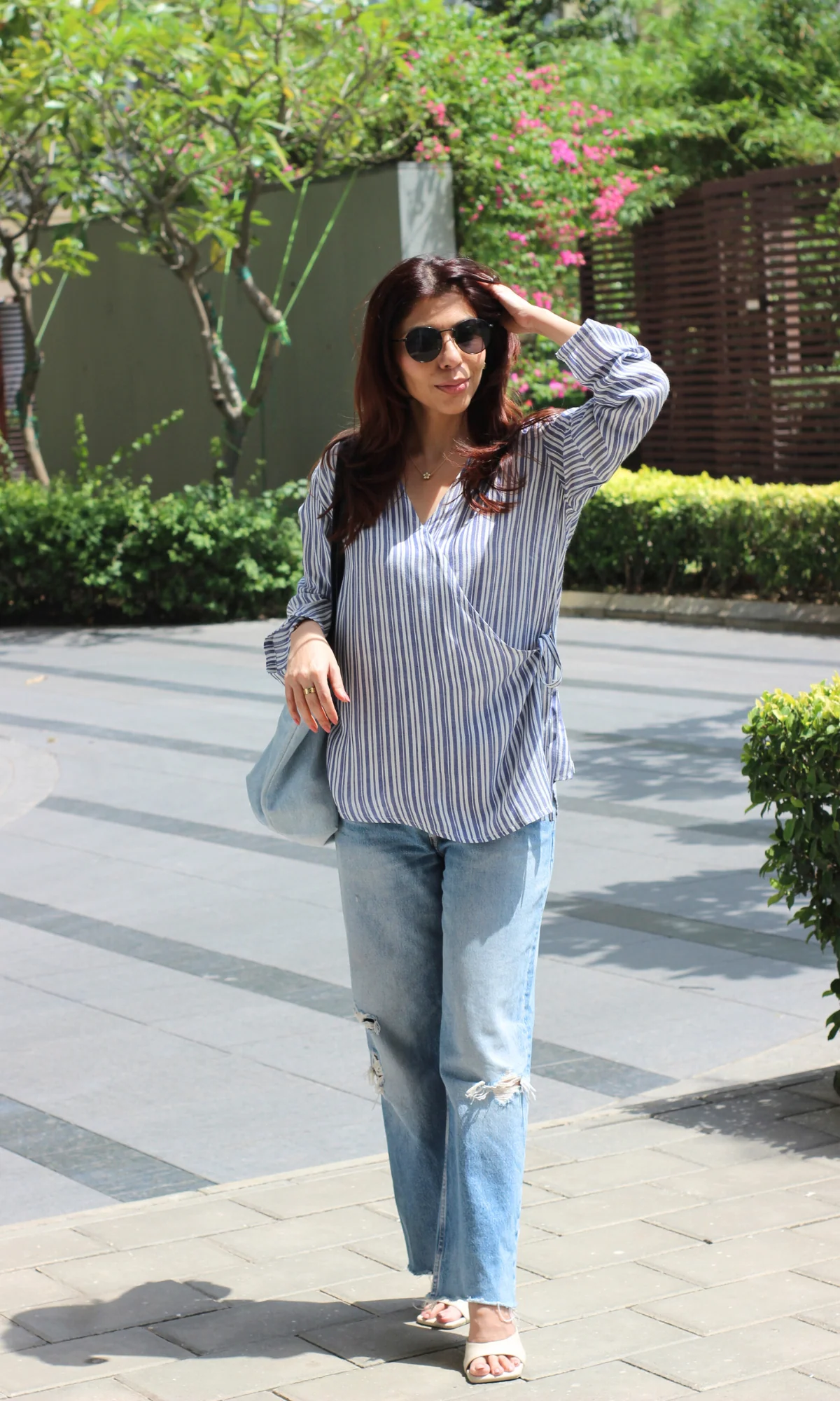 Coastal Stripe Tie Detail Cotton Kimono Top - Image 4